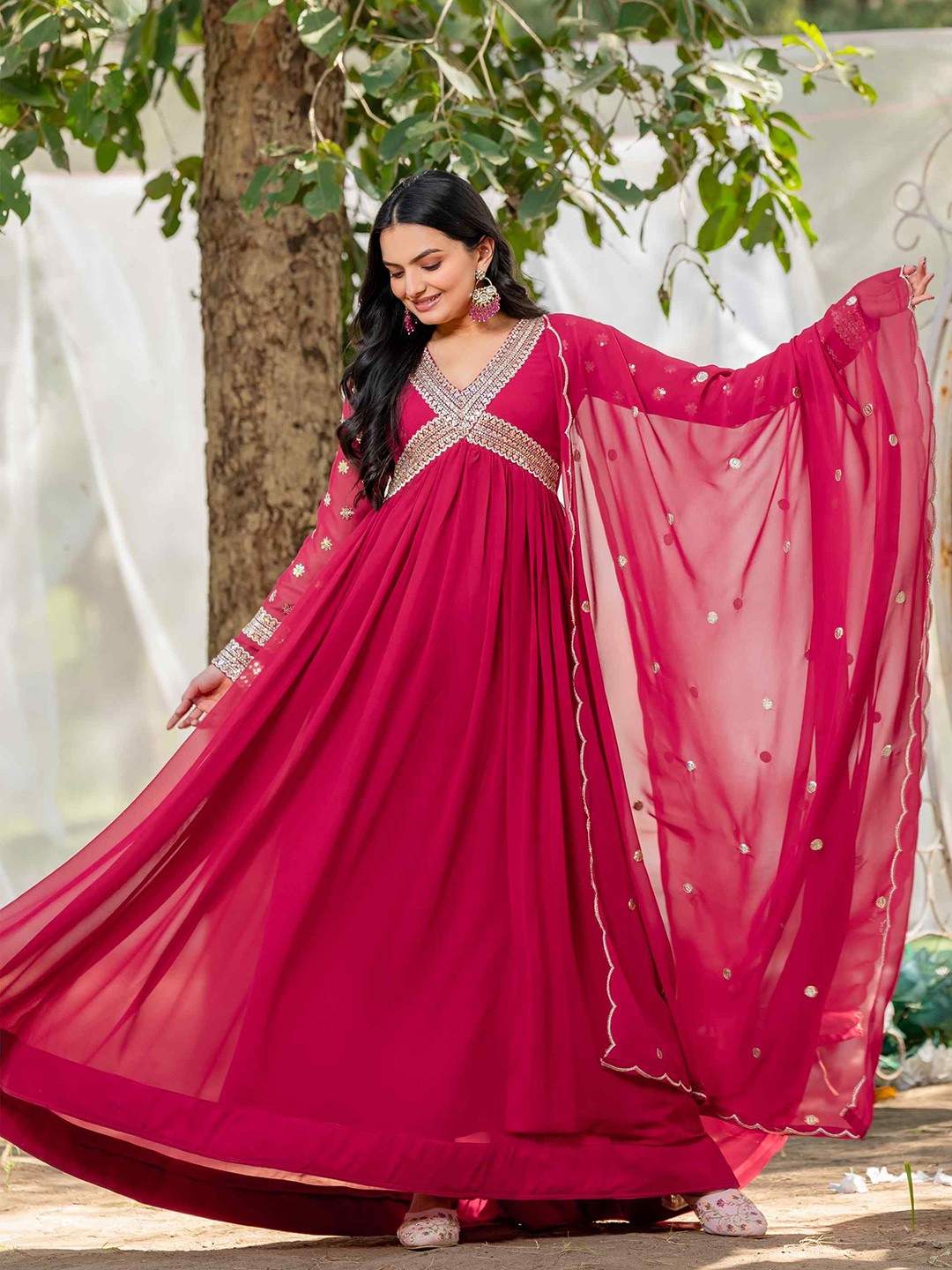  Embroidered V-Neck Maxi Gown 