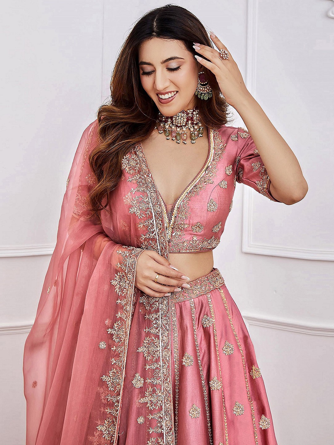 Embroidered Sequinned Semi-Stitched Lehenga