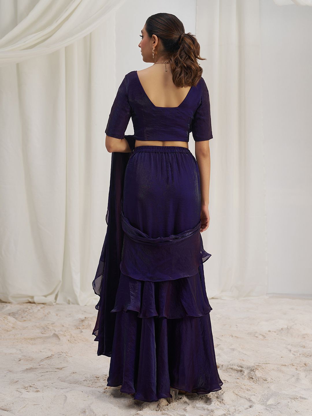 Ready To Wear Ruffle Saree with Hand Work Embroidered Blouse