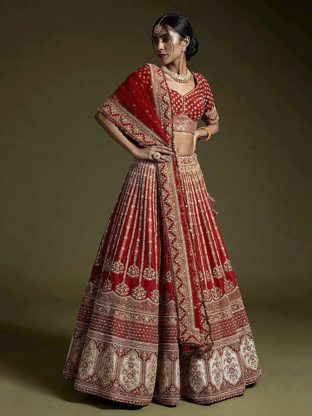 Embroidered Sequinned Semi-Stitched Lehenga