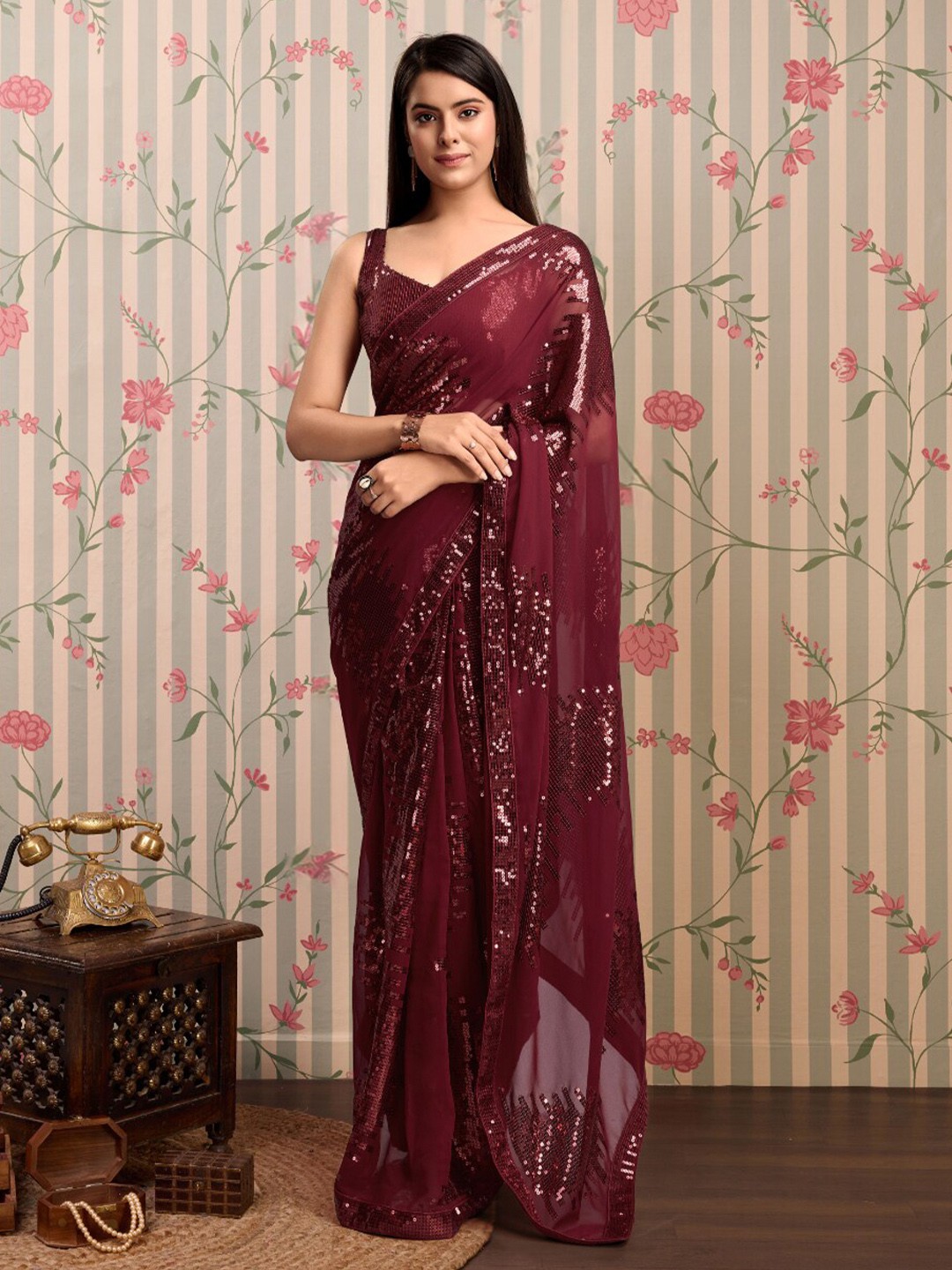 Embellished Sequinned Ready to wear Saree