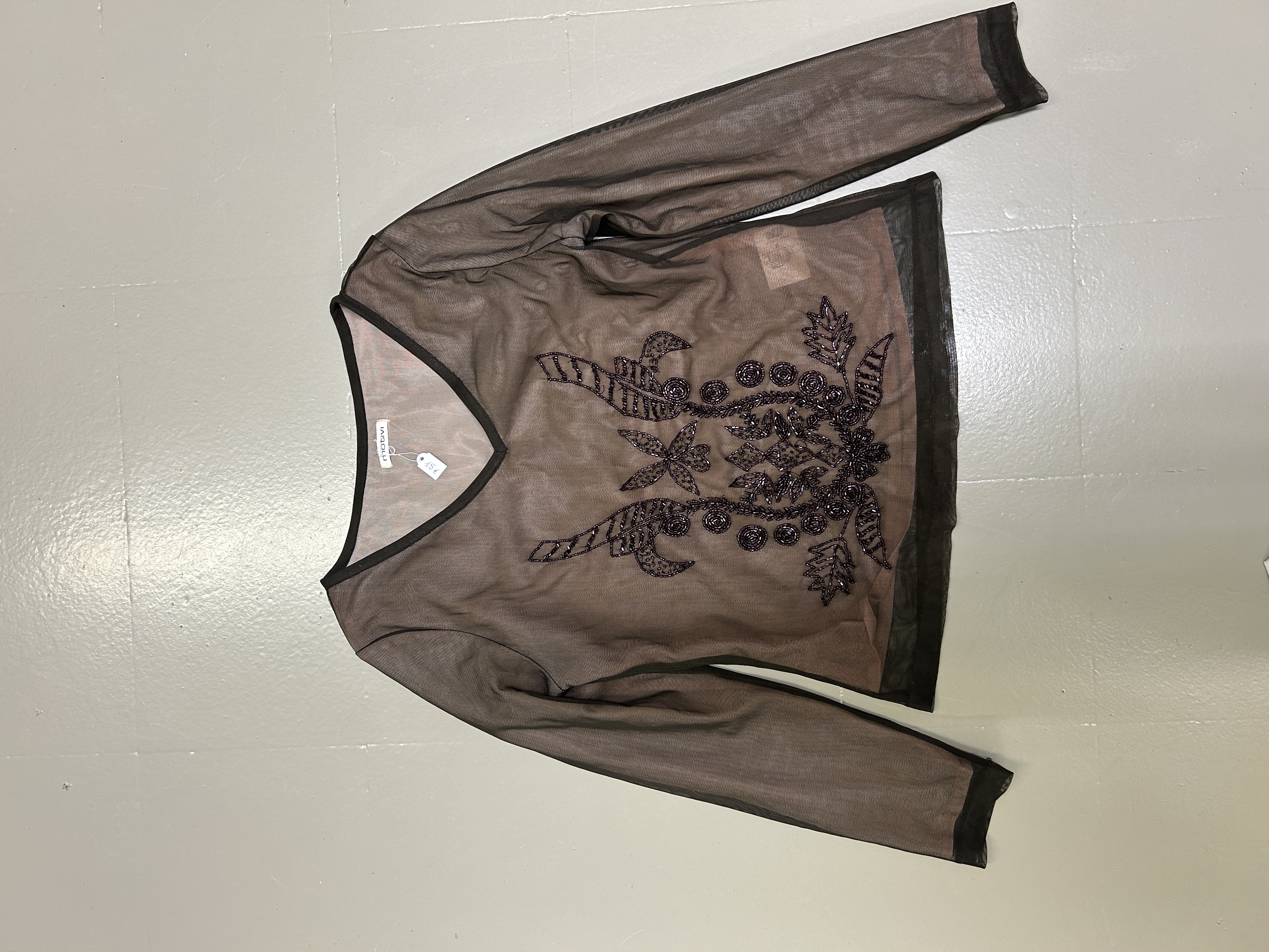 Black Sheer Embroidered Blouse Tg S/M