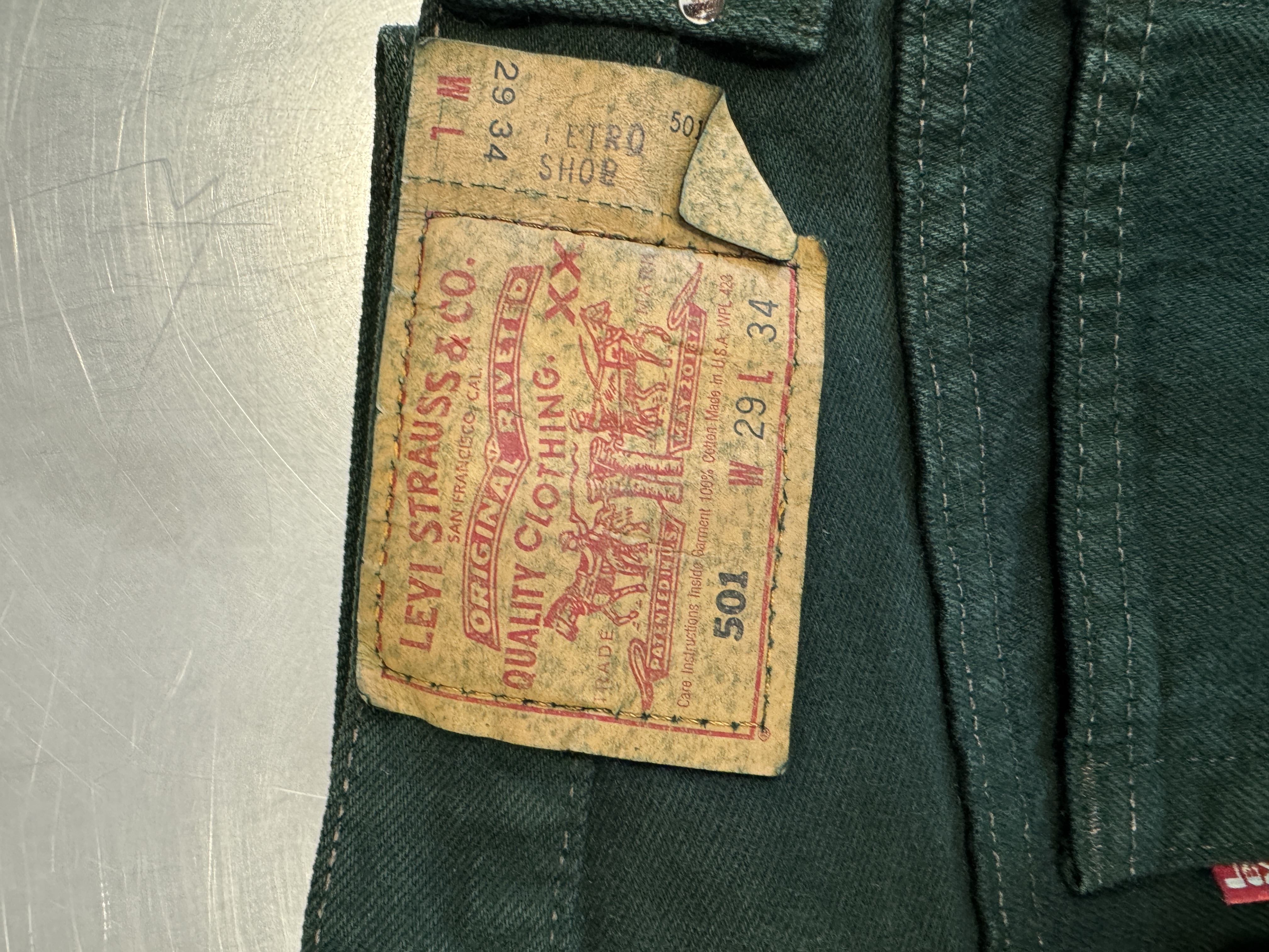 Levi's 29x34 Dark Green Denim Jeans