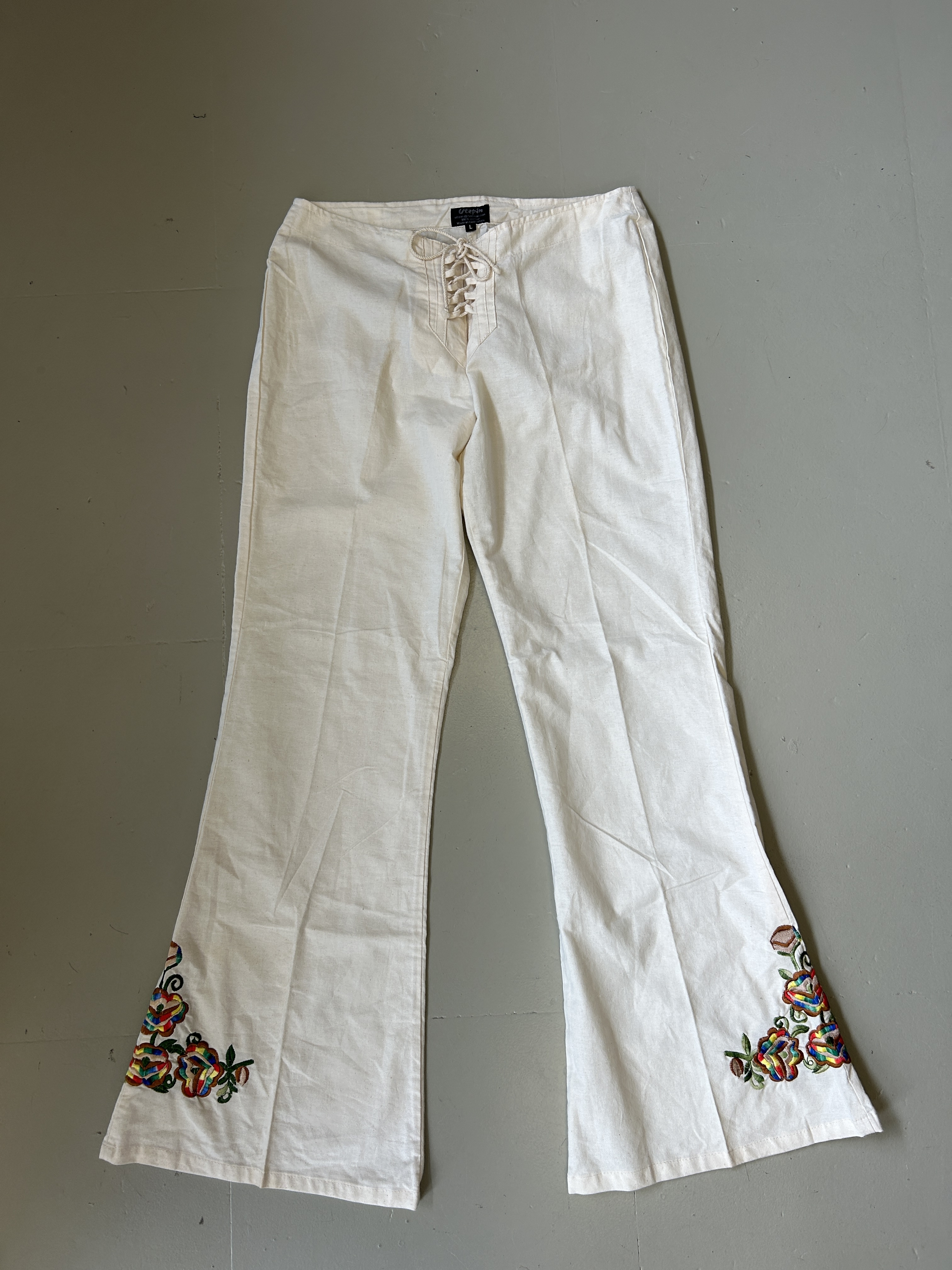 Embroidered White Pants Taglia L
