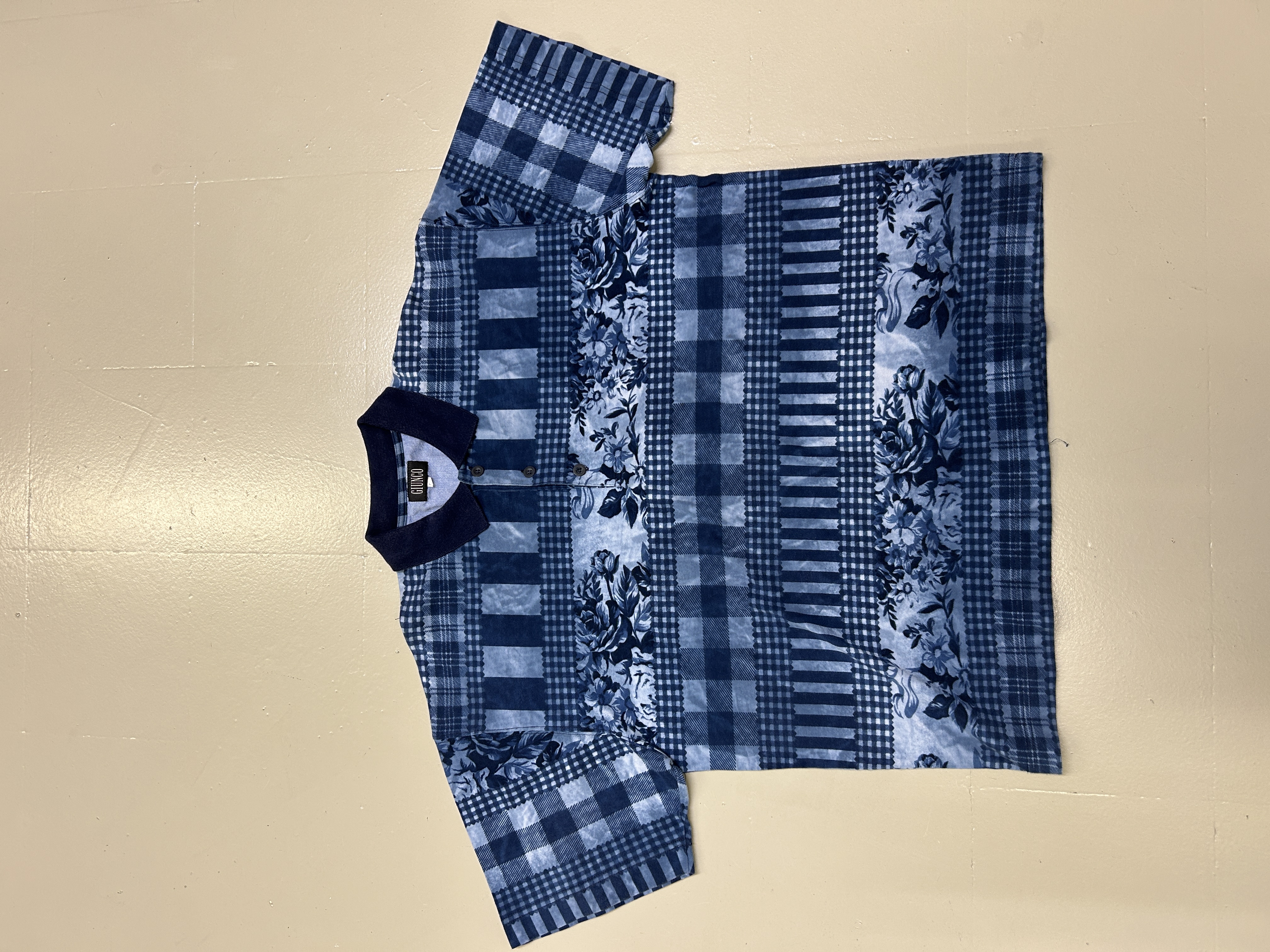 Blue Patterned Short Sleeve Shirt Taglia L
