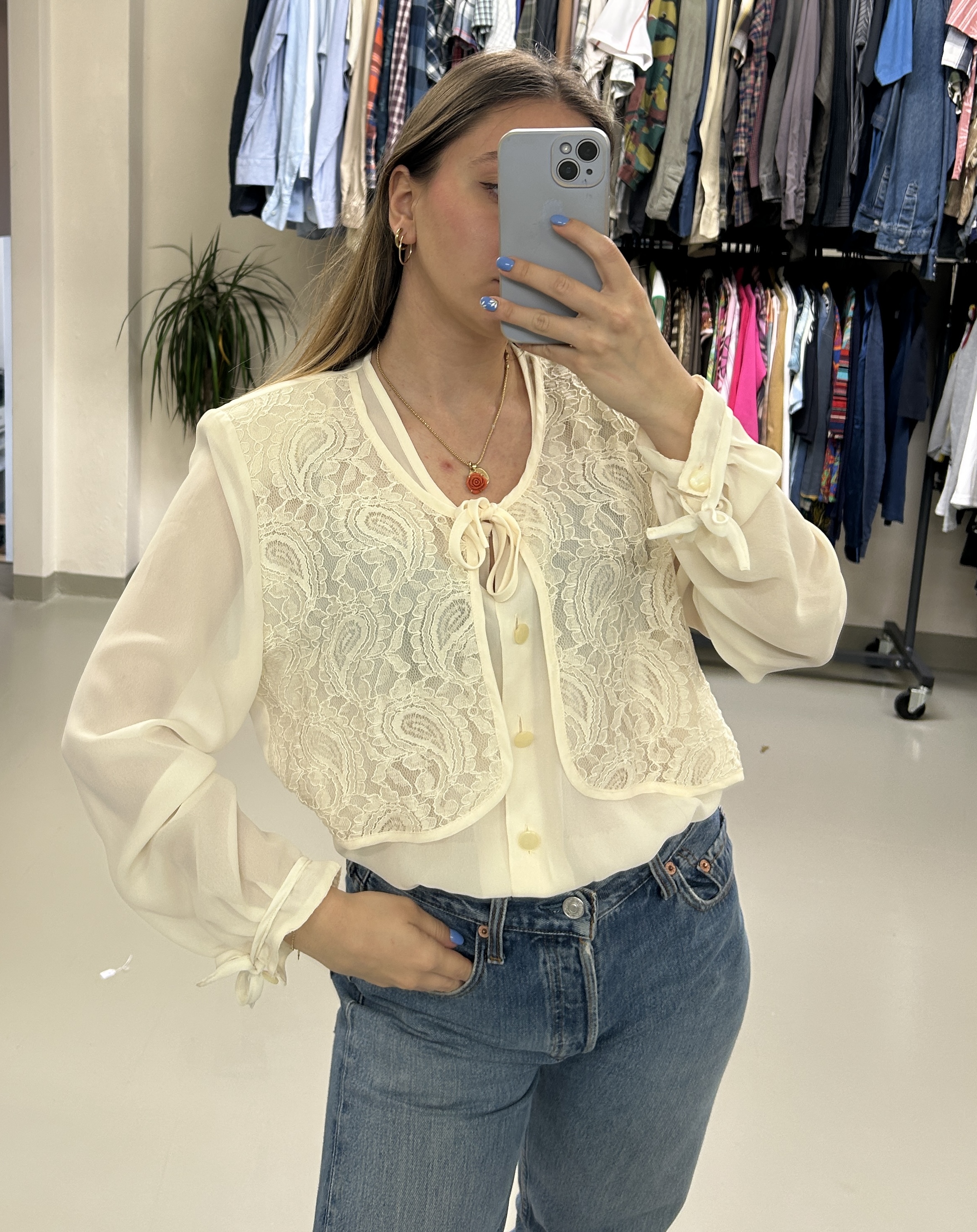 White Lace Vest Top Taglia M/L