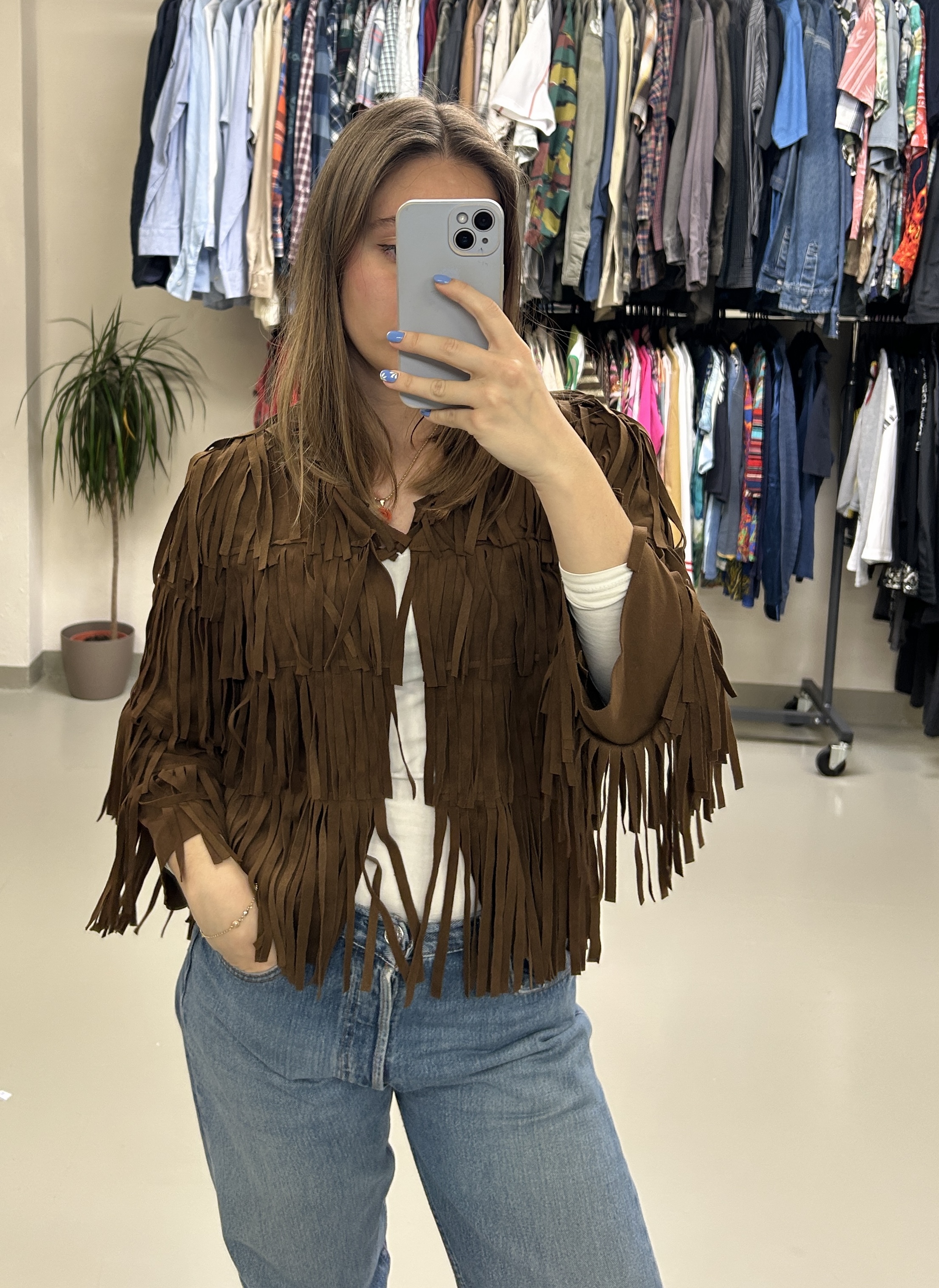 Brown Fringe Jacket Taglia S