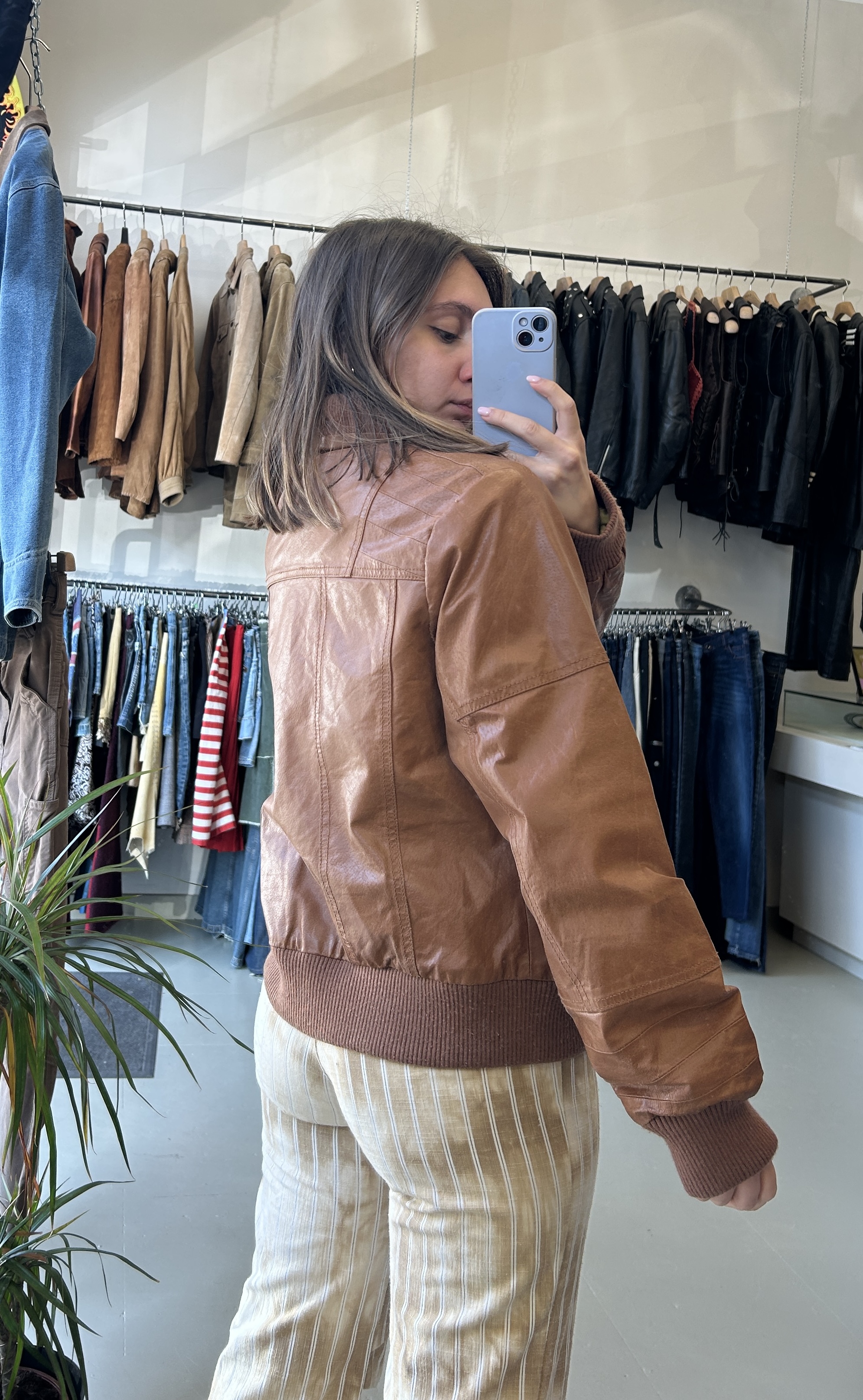 Brown Leather Bomber Tg 42