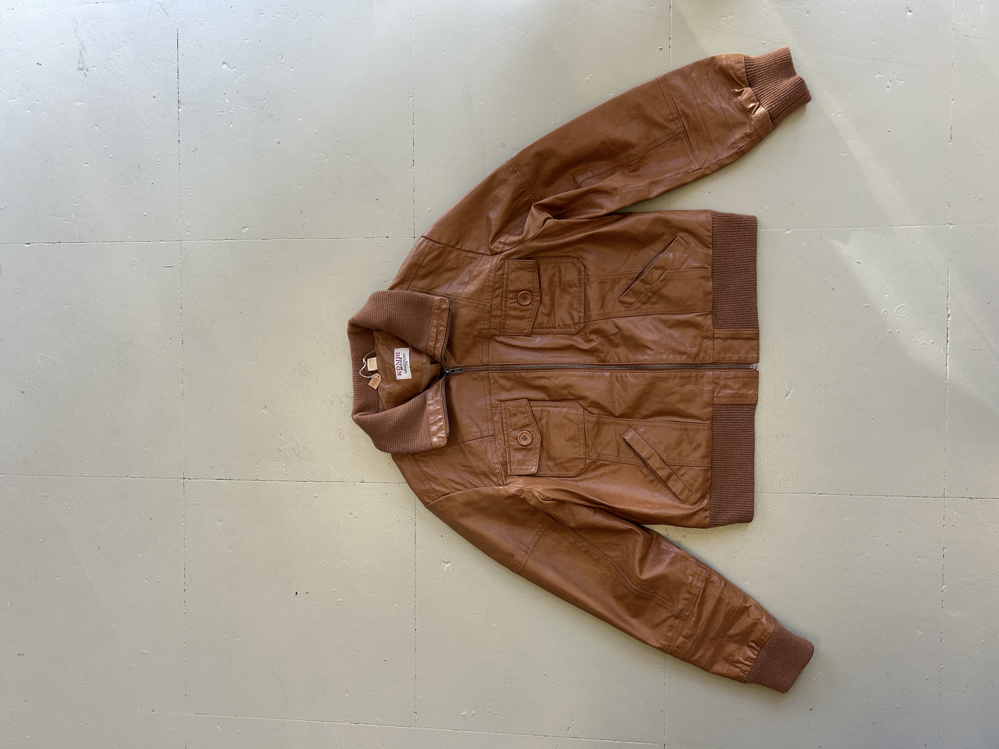 Brown Leather Bomber Tg 42