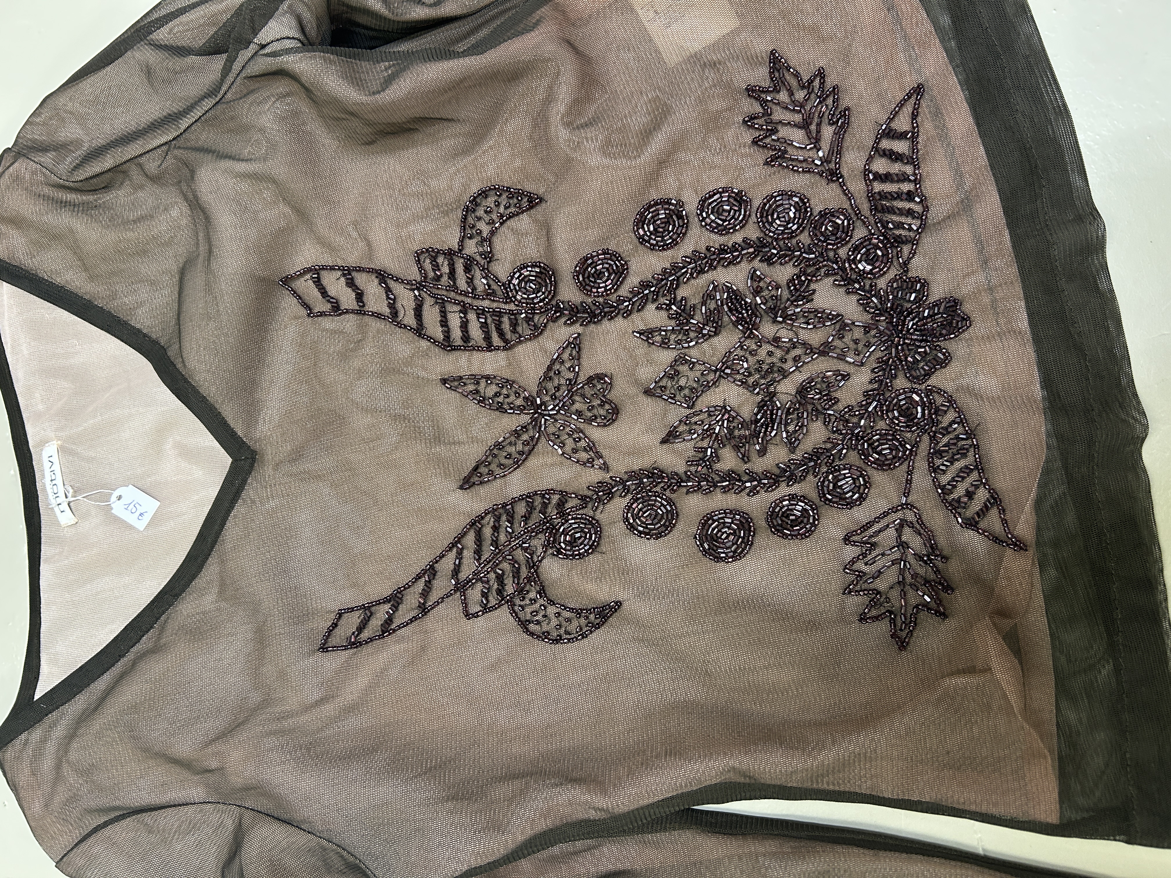 Black Sheer Embroidered Blouse Tg S/M