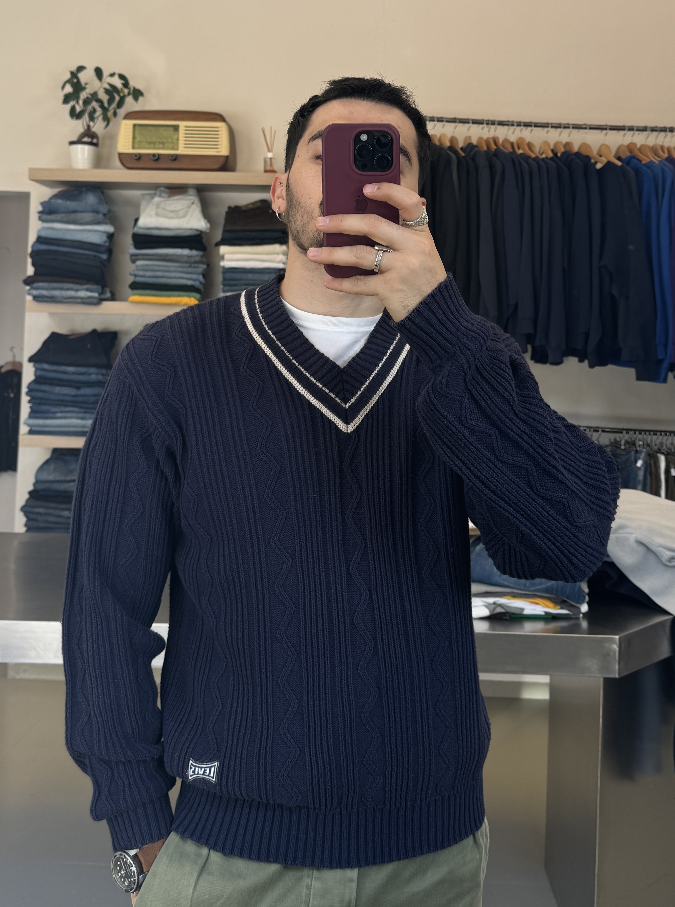 Levi's Navy Blue V-Neck Sweater Taglia S
