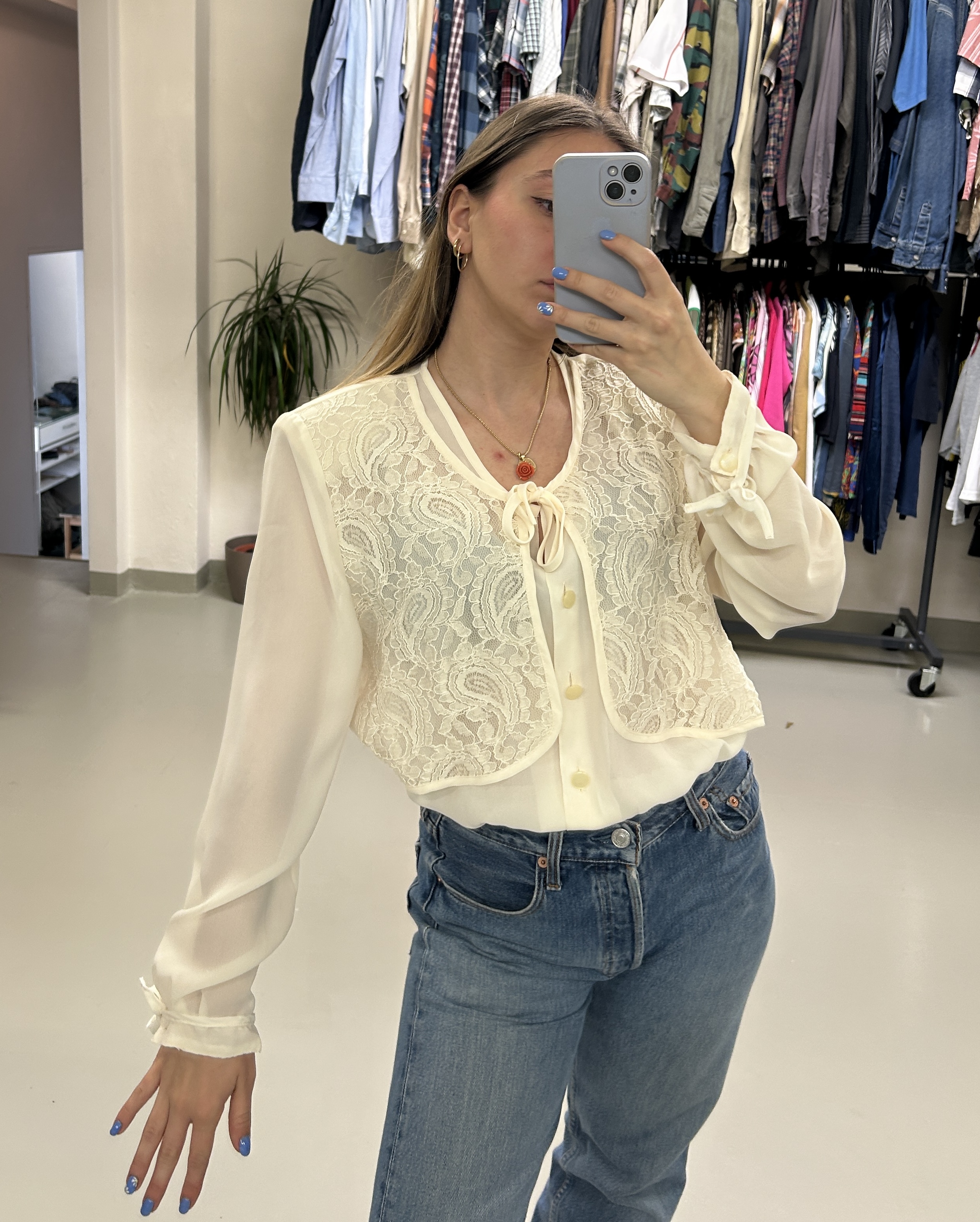 White Lace Vest Top Taglia M/L