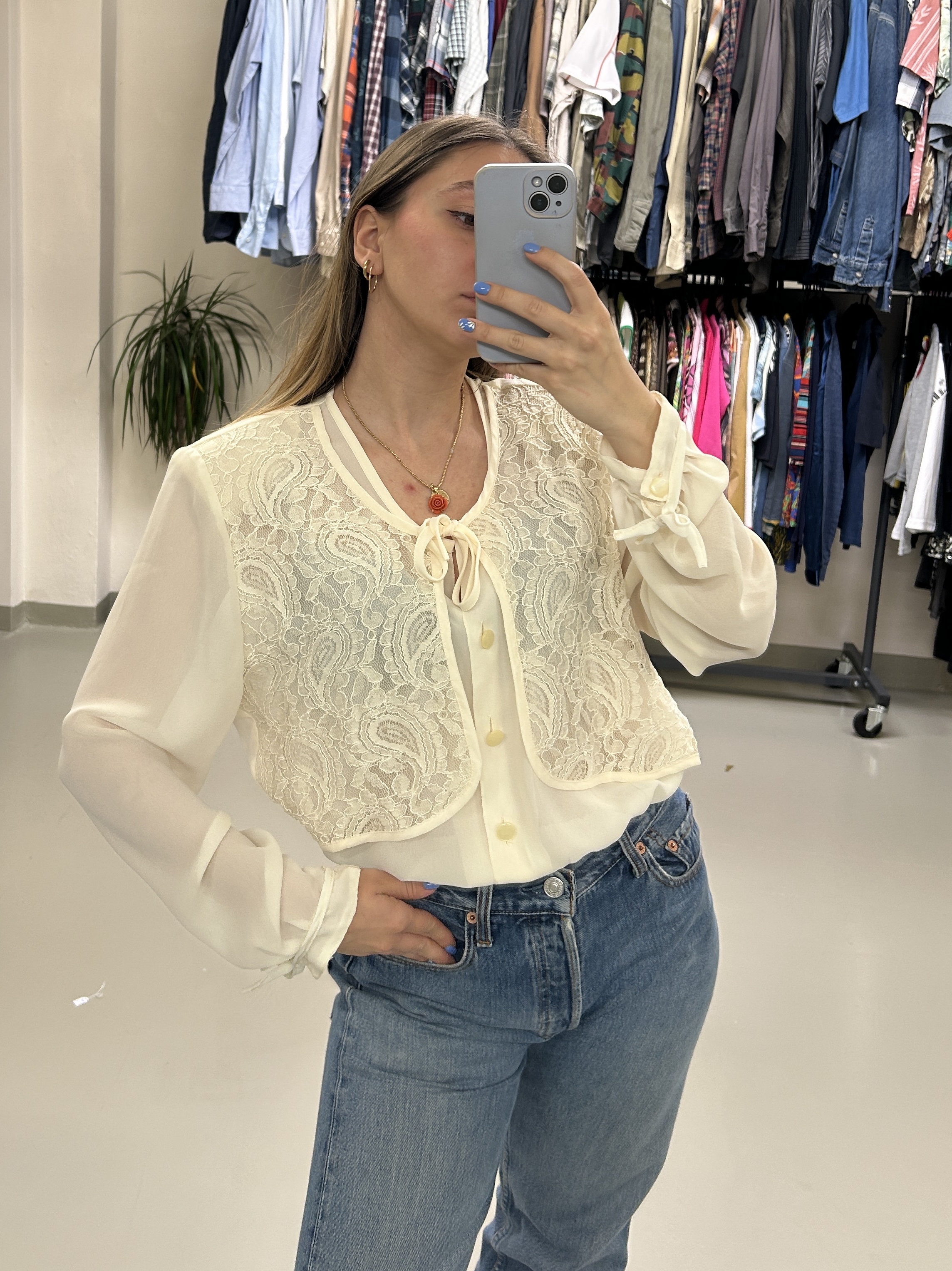 White Lace Vest Top Taglia M/L