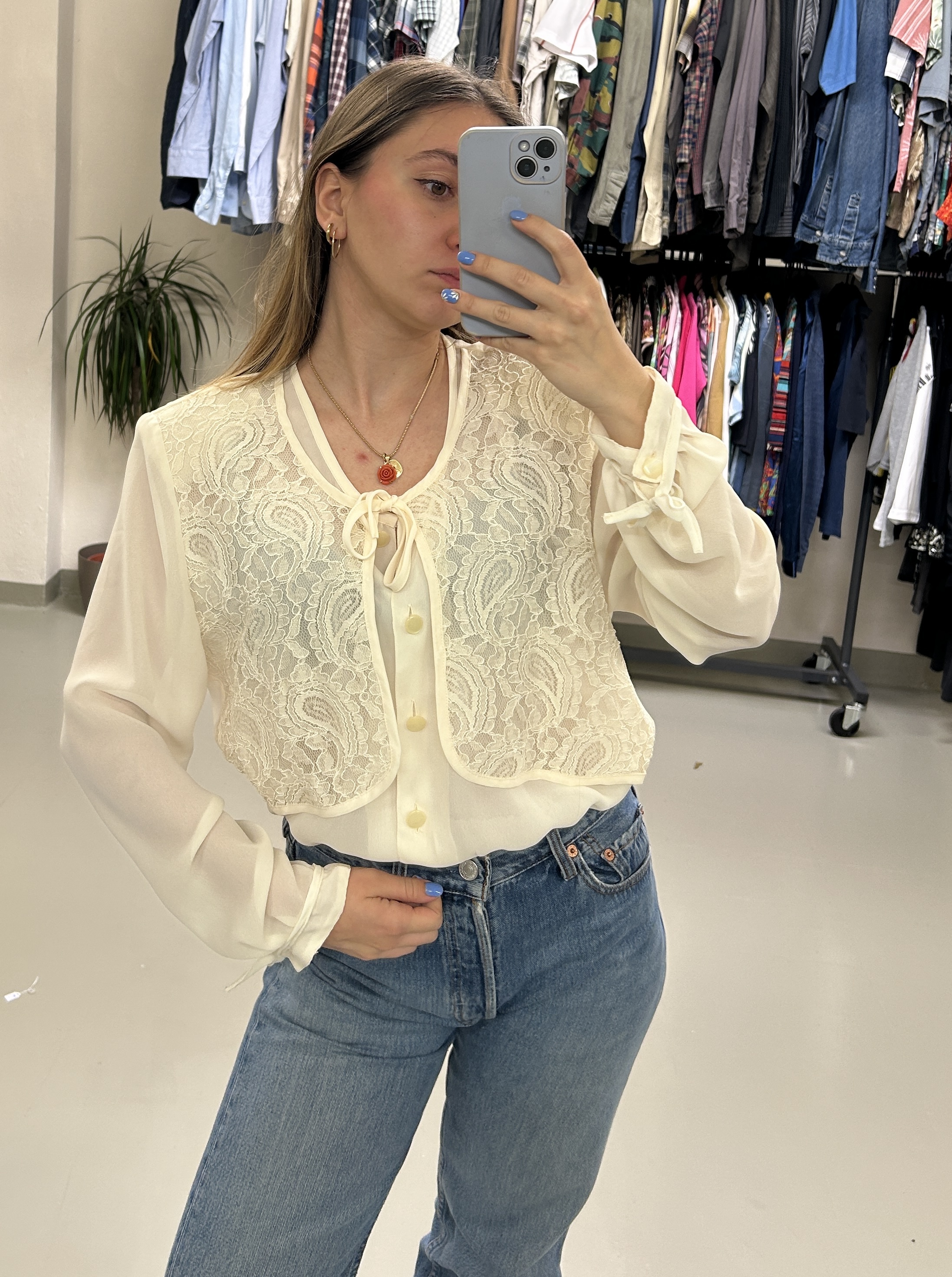 White Lace Vest Top Taglia M/L