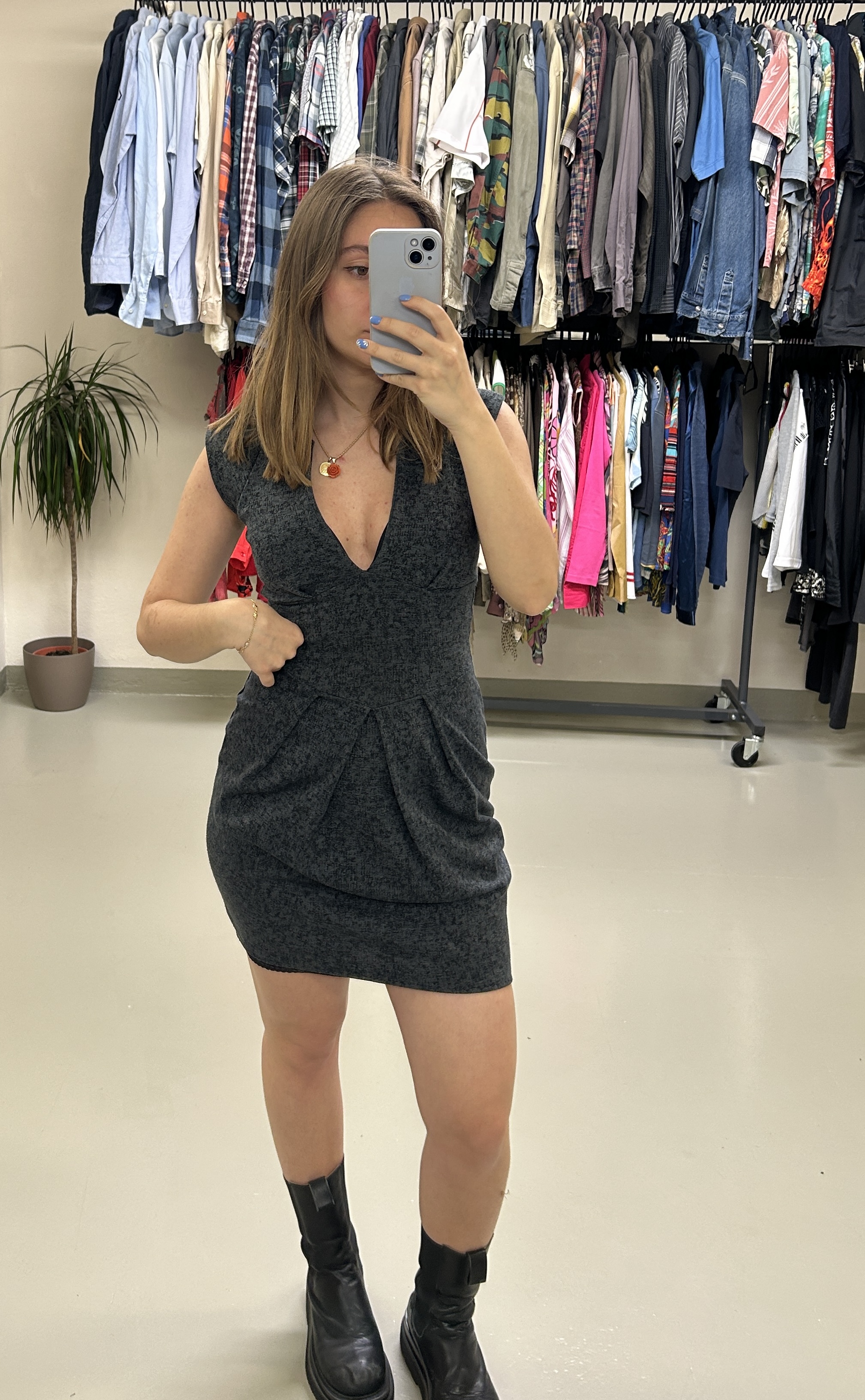 Elegant Gray Sleeveless Dress Taglia S