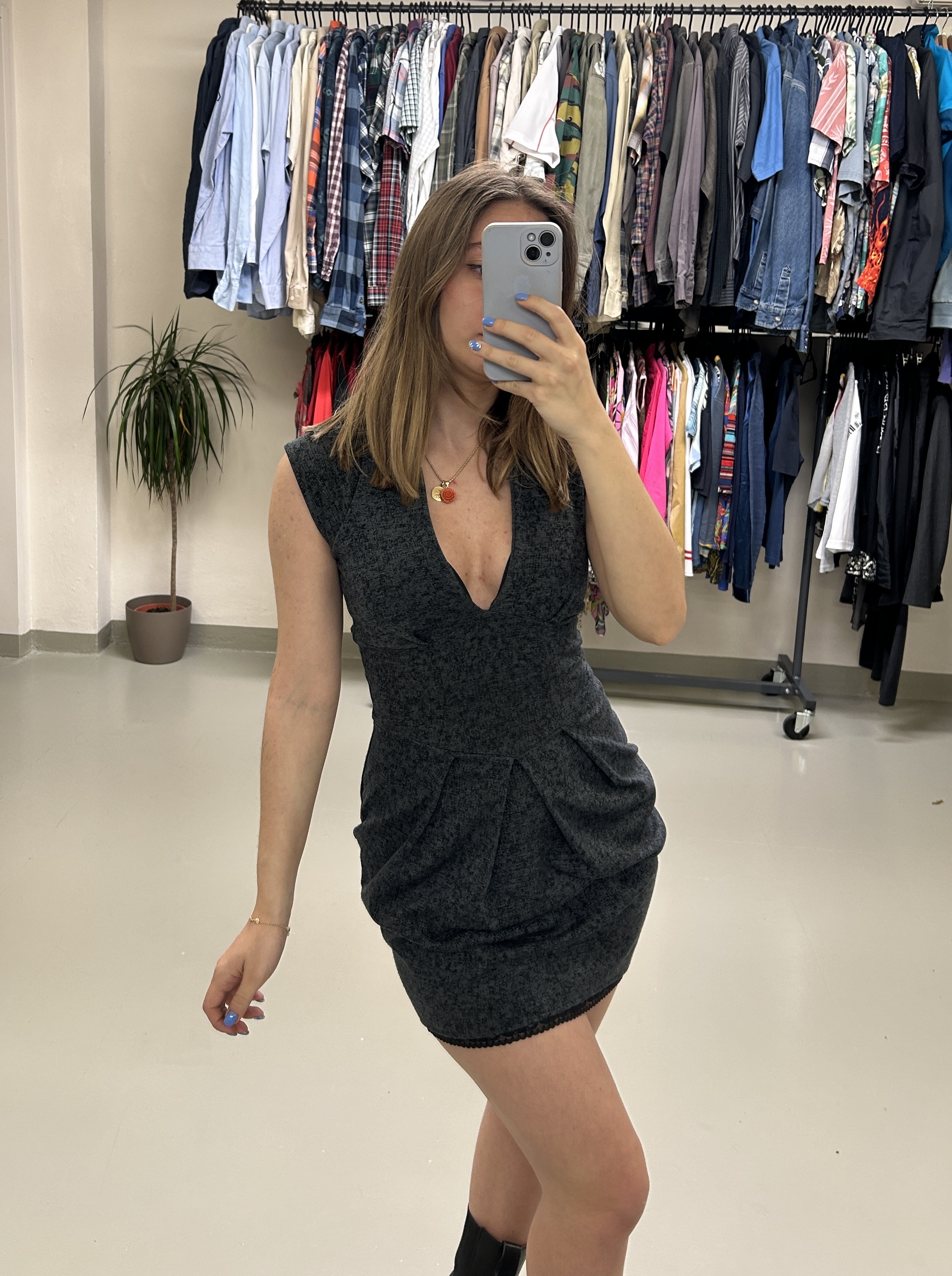 Elegant Gray Sleeveless Dress Taglia S