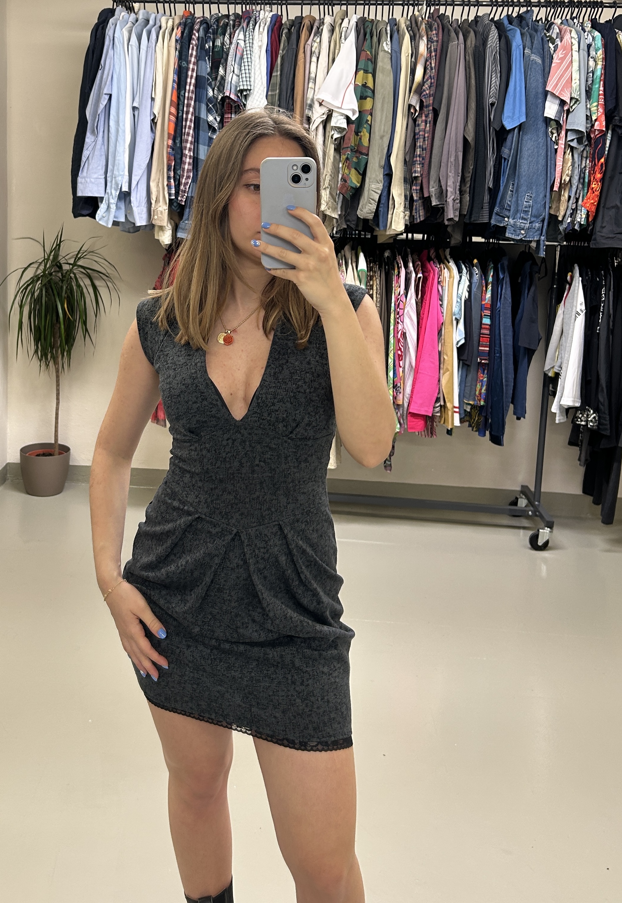 Elegant Gray Sleeveless Dress Taglia S
