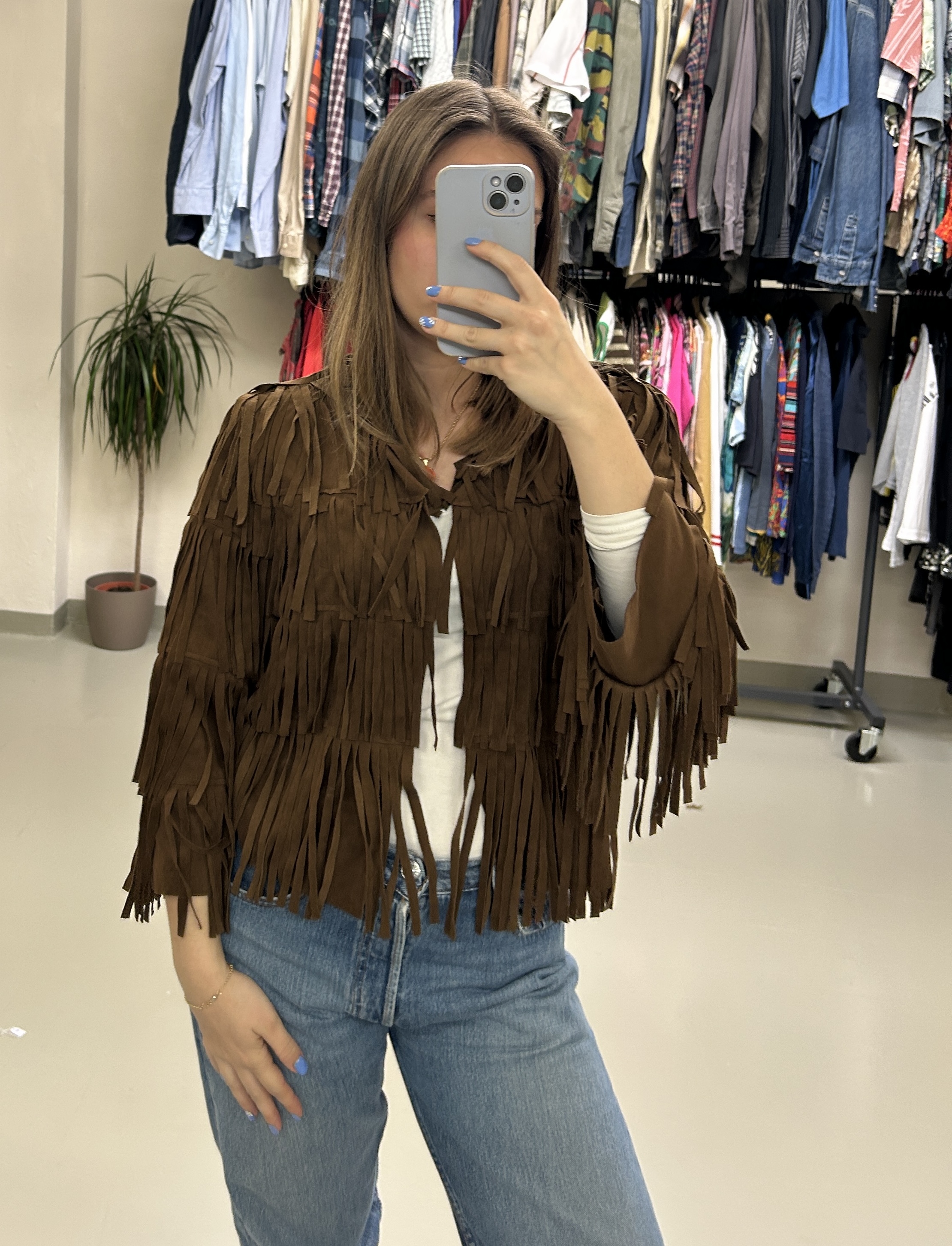 Brown Fringe Jacket Taglia S