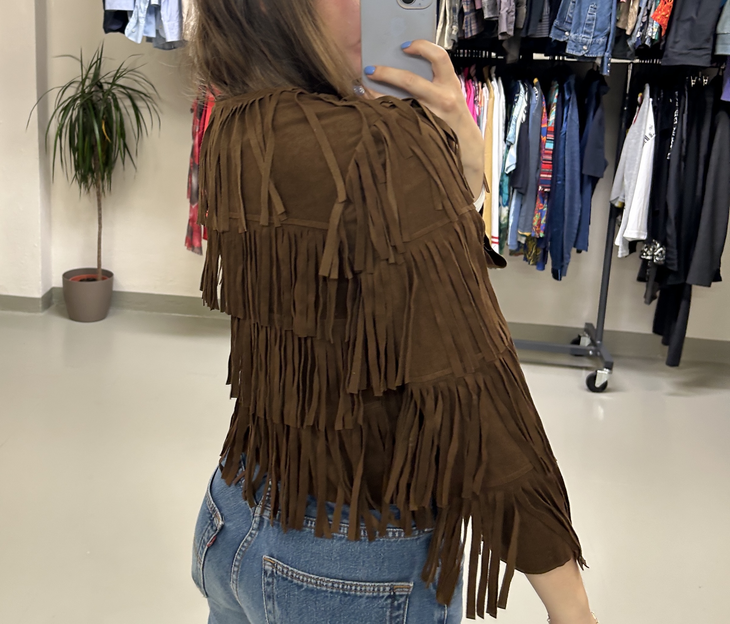 Brown Fringe Jacket Taglia S