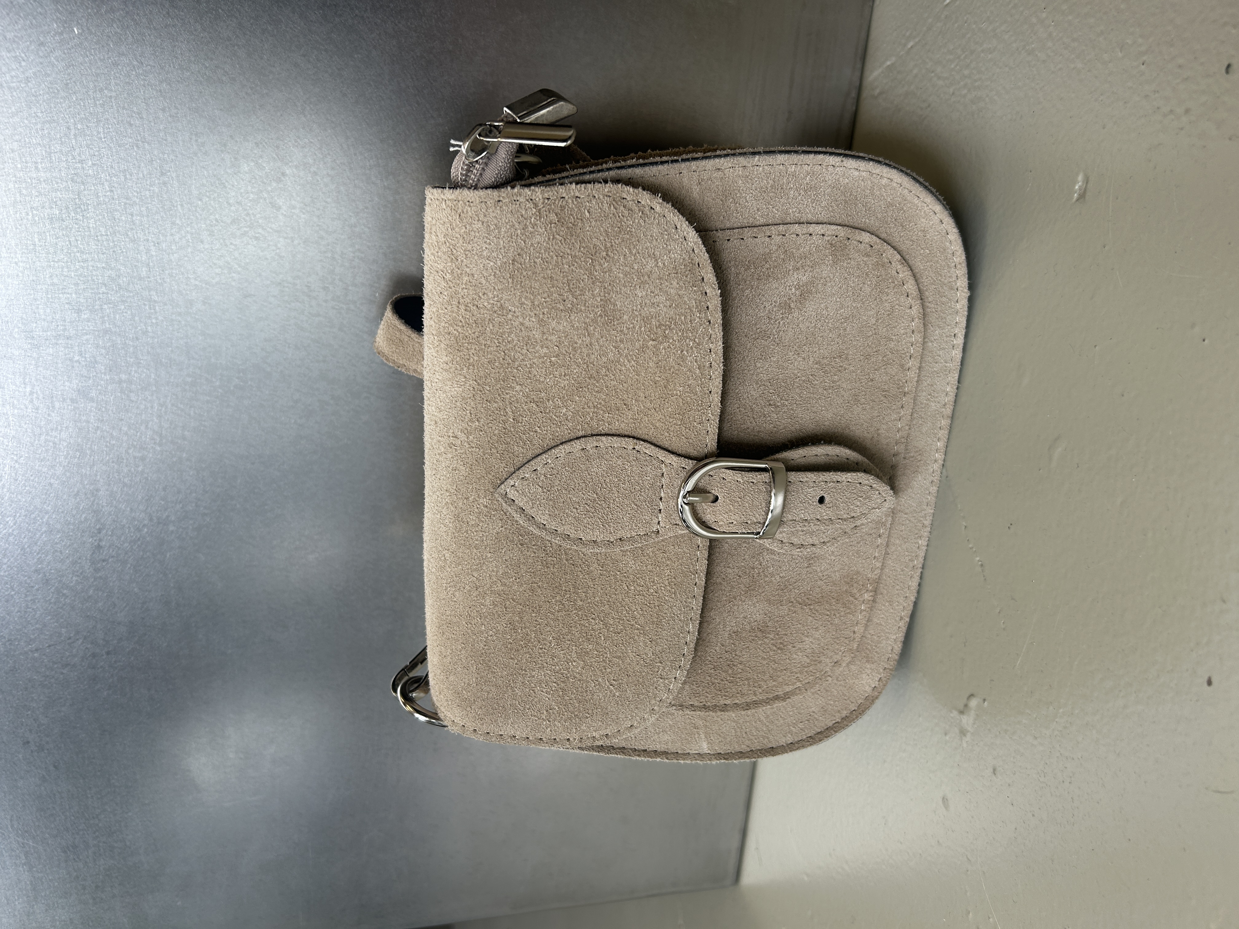 Beige Suede Crossbody Bag