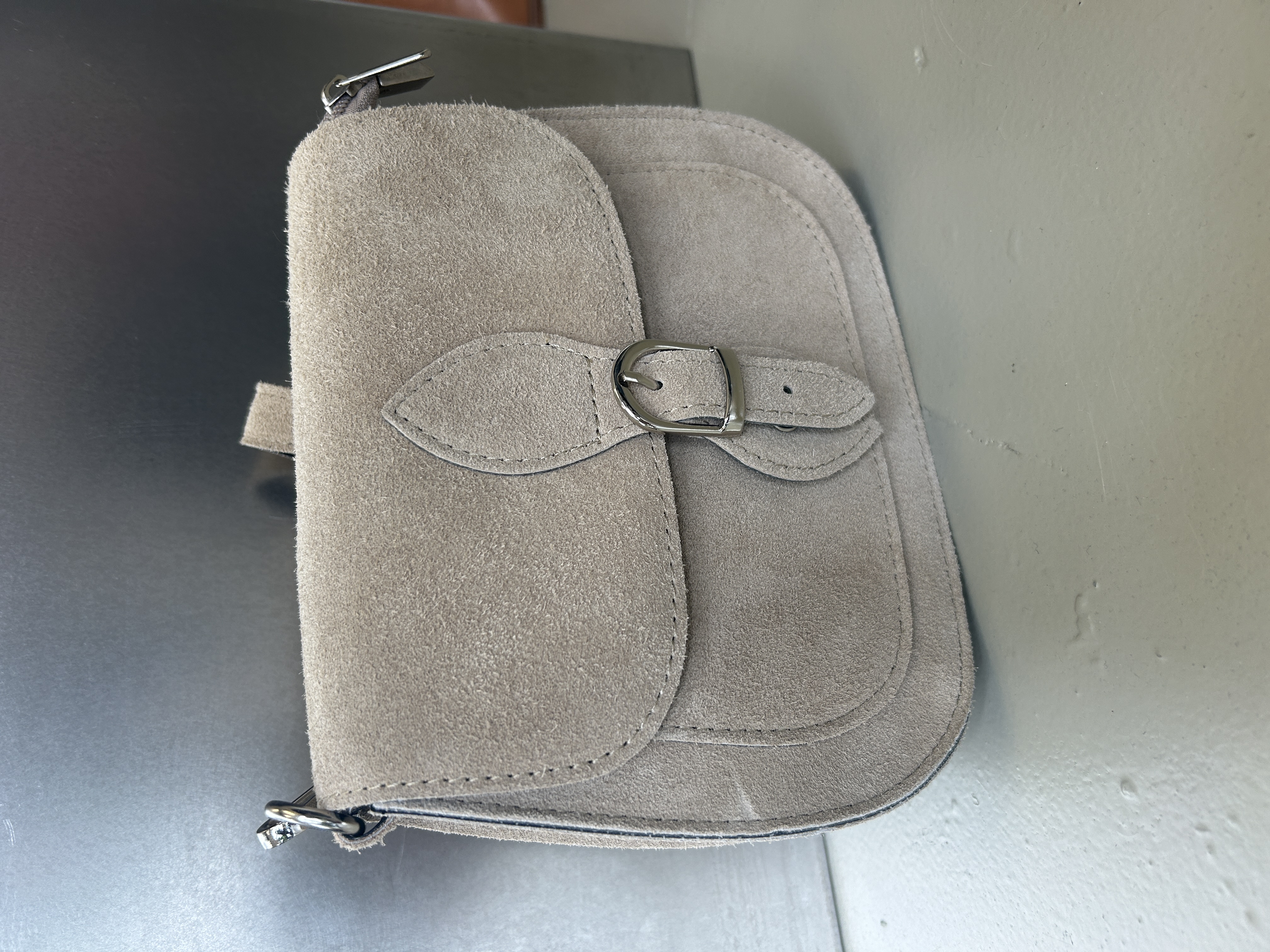 Beige Suede Crossbody Bag