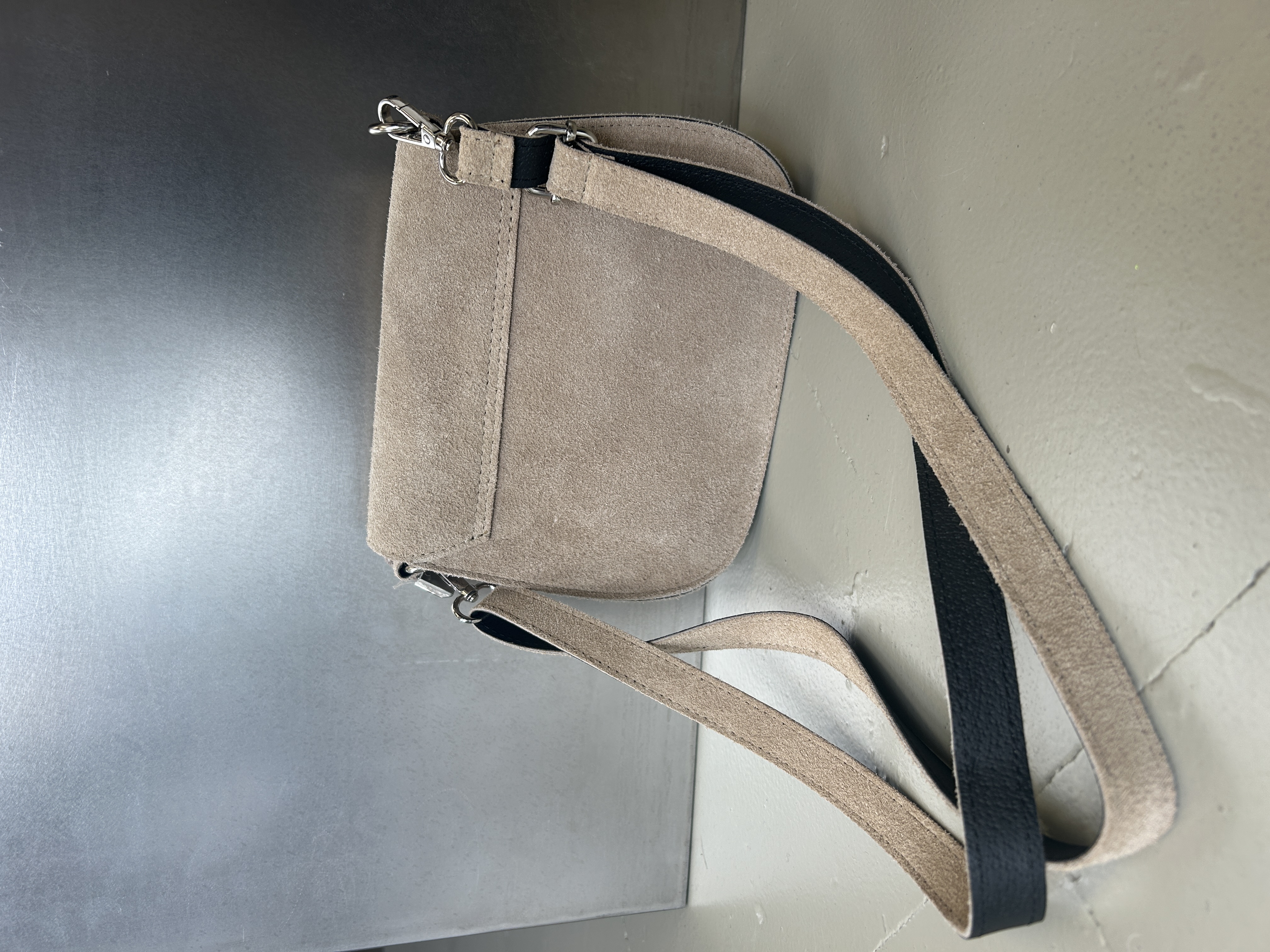 Beige Suede Crossbody Bag