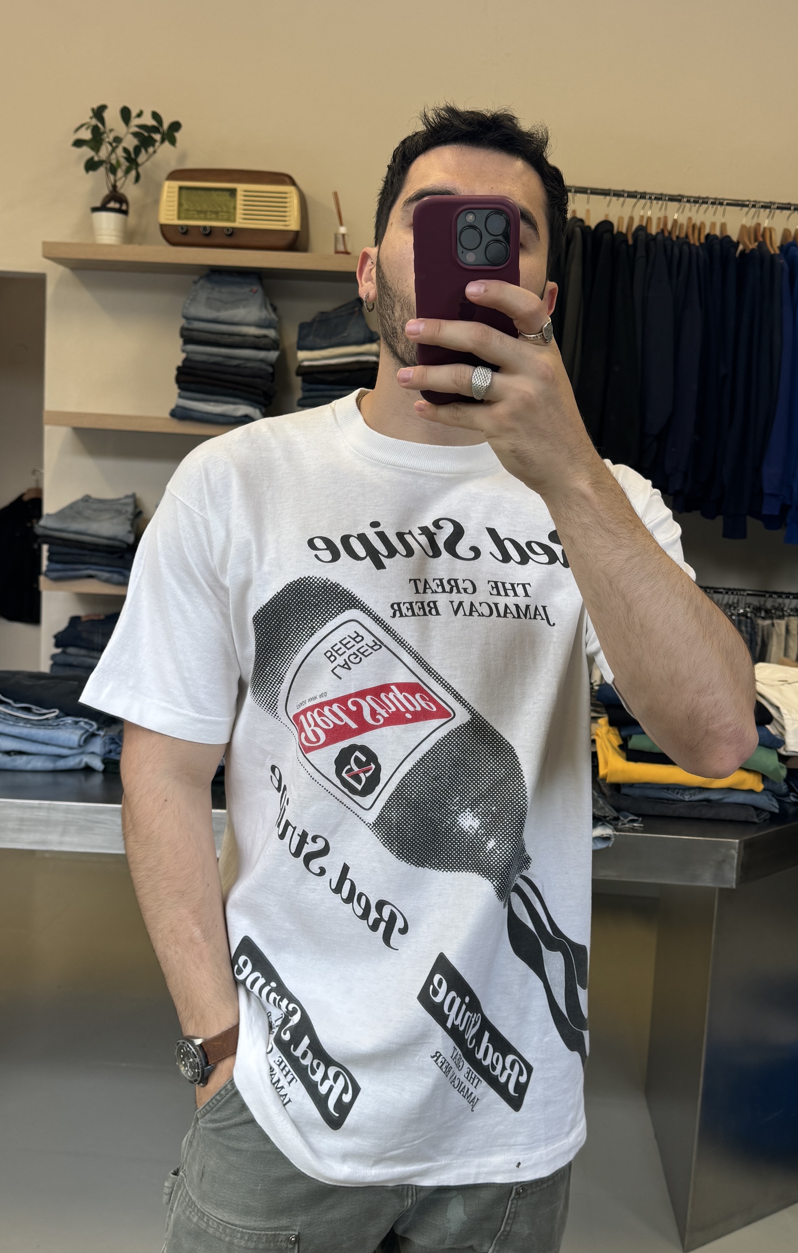  Stripe Beer Graphic T-Shirt single stitch taglia XL
