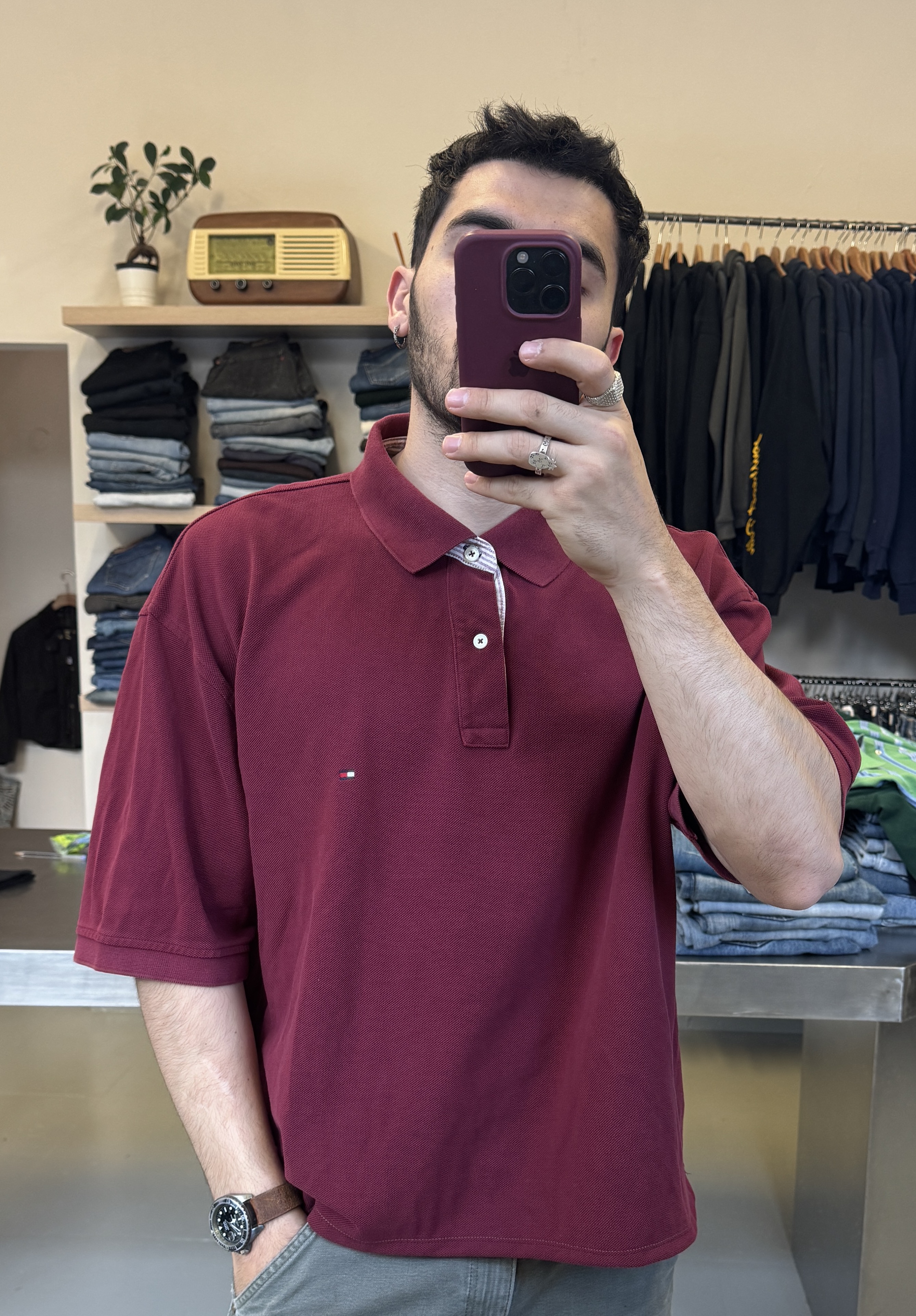 Tommy Hilfiger crop fit Burgundy Polo Shirt taglia XXL