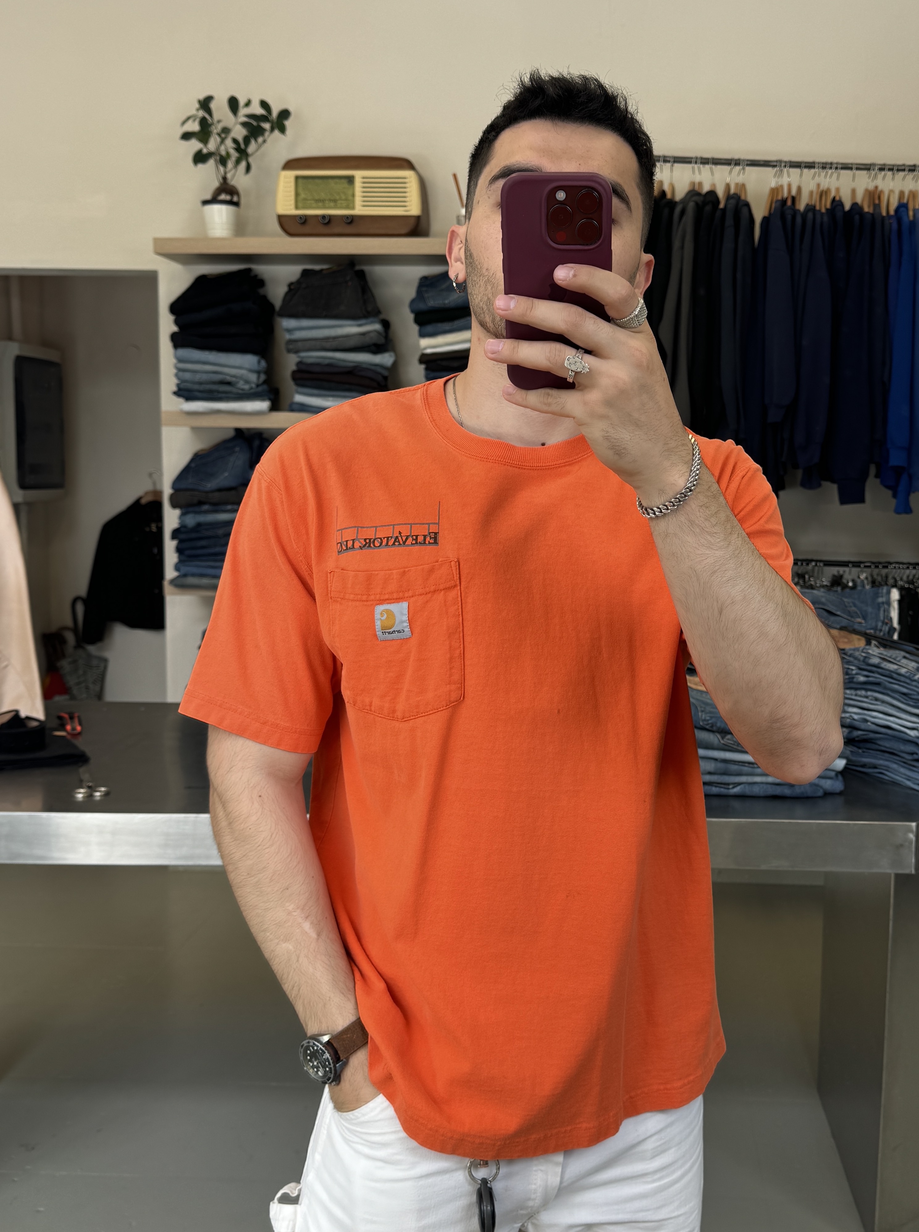 Carhartt Men's Orange T-Shirt Taglia M