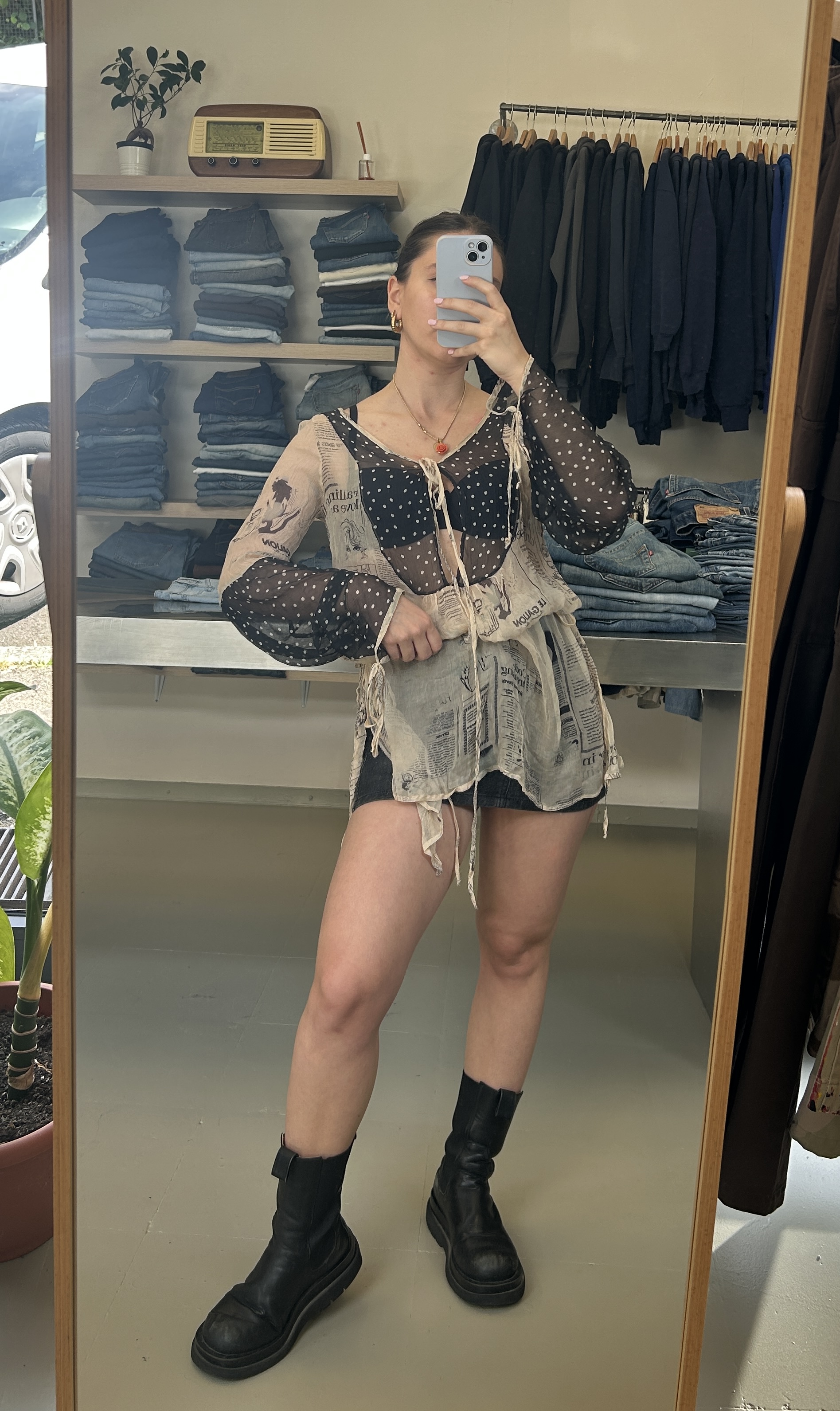 Vintage Sheer Blouse Magazine print Taglia Unica