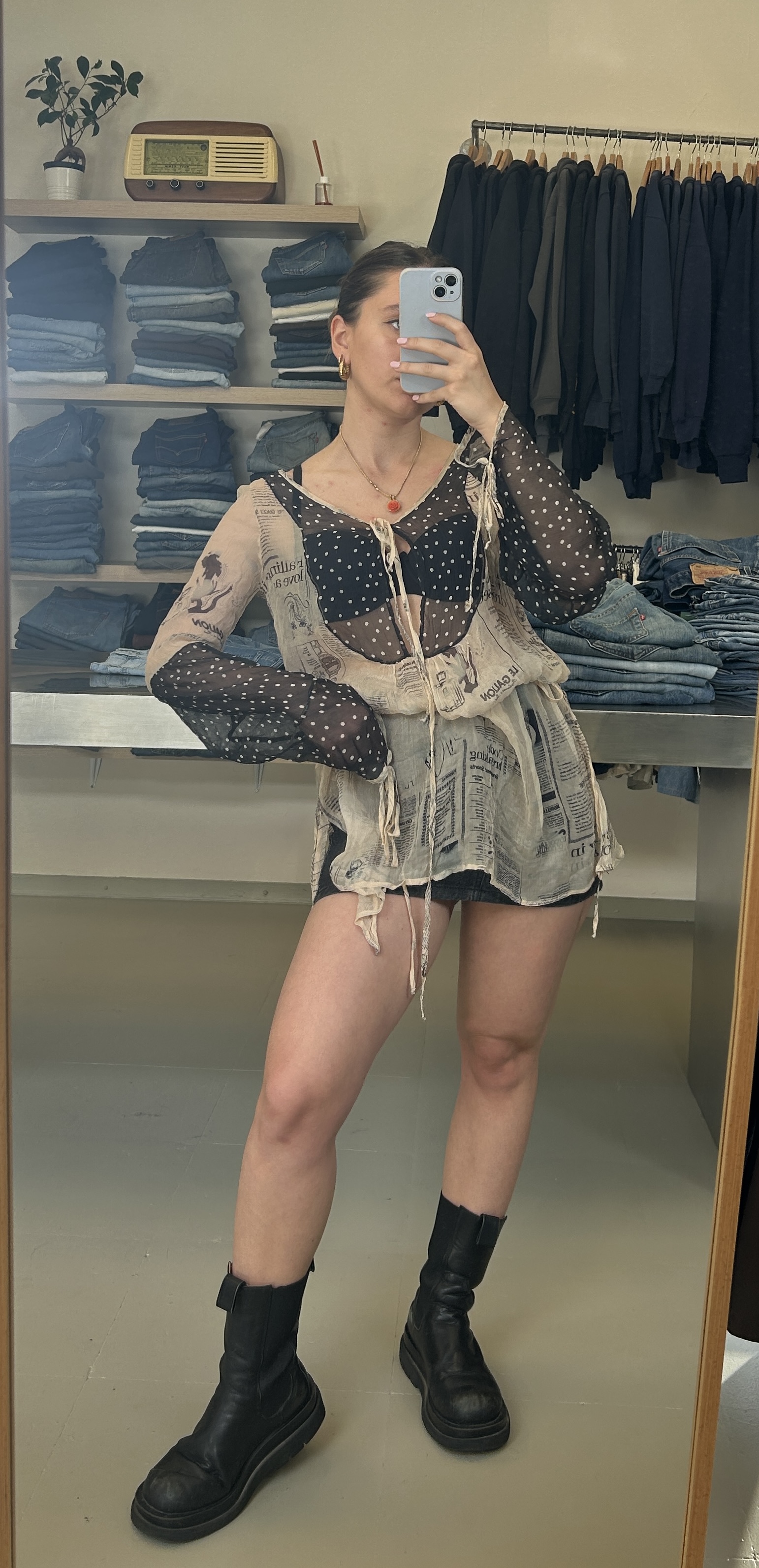 Vintage Sheer Blouse Magazine print Taglia Unica