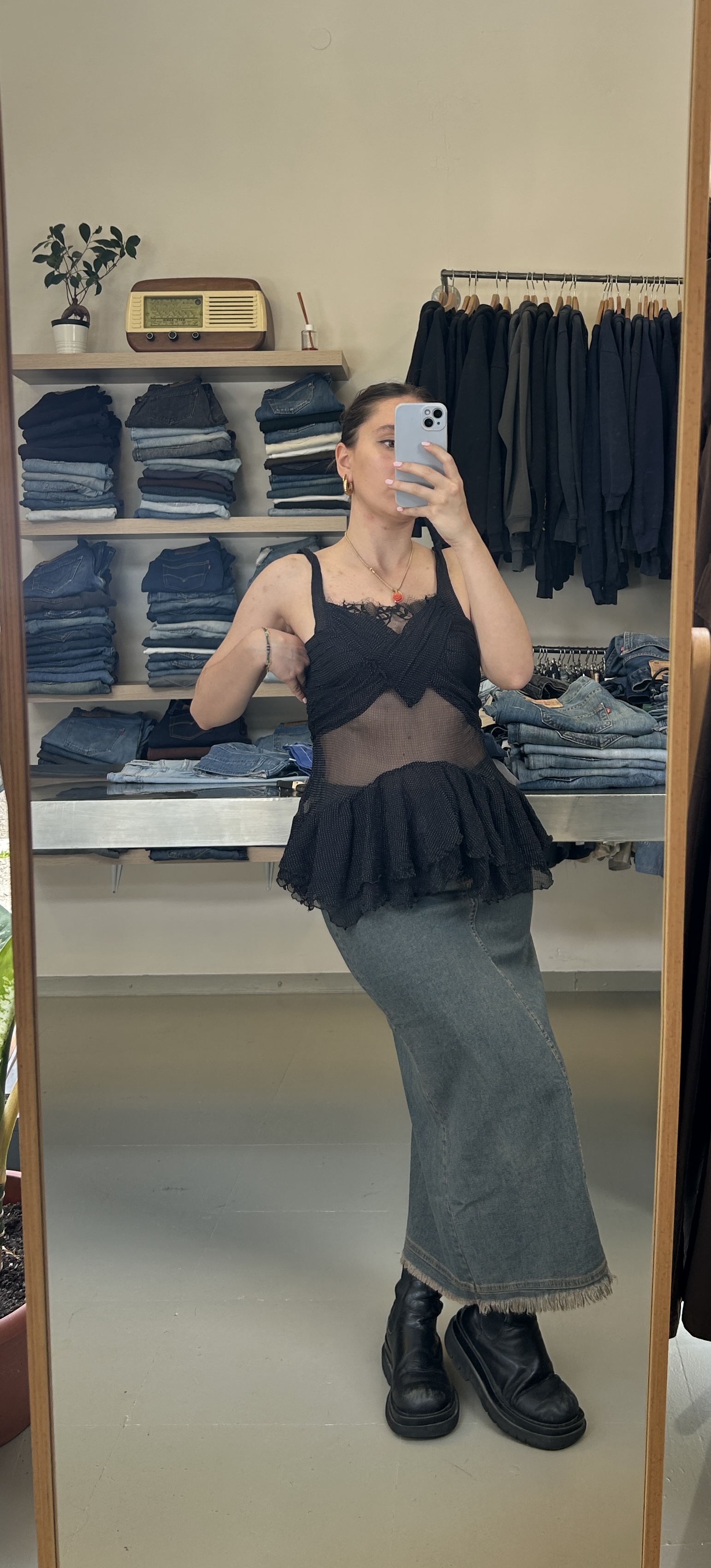 Sheer Black Peplum Top Taglia 42 (M)