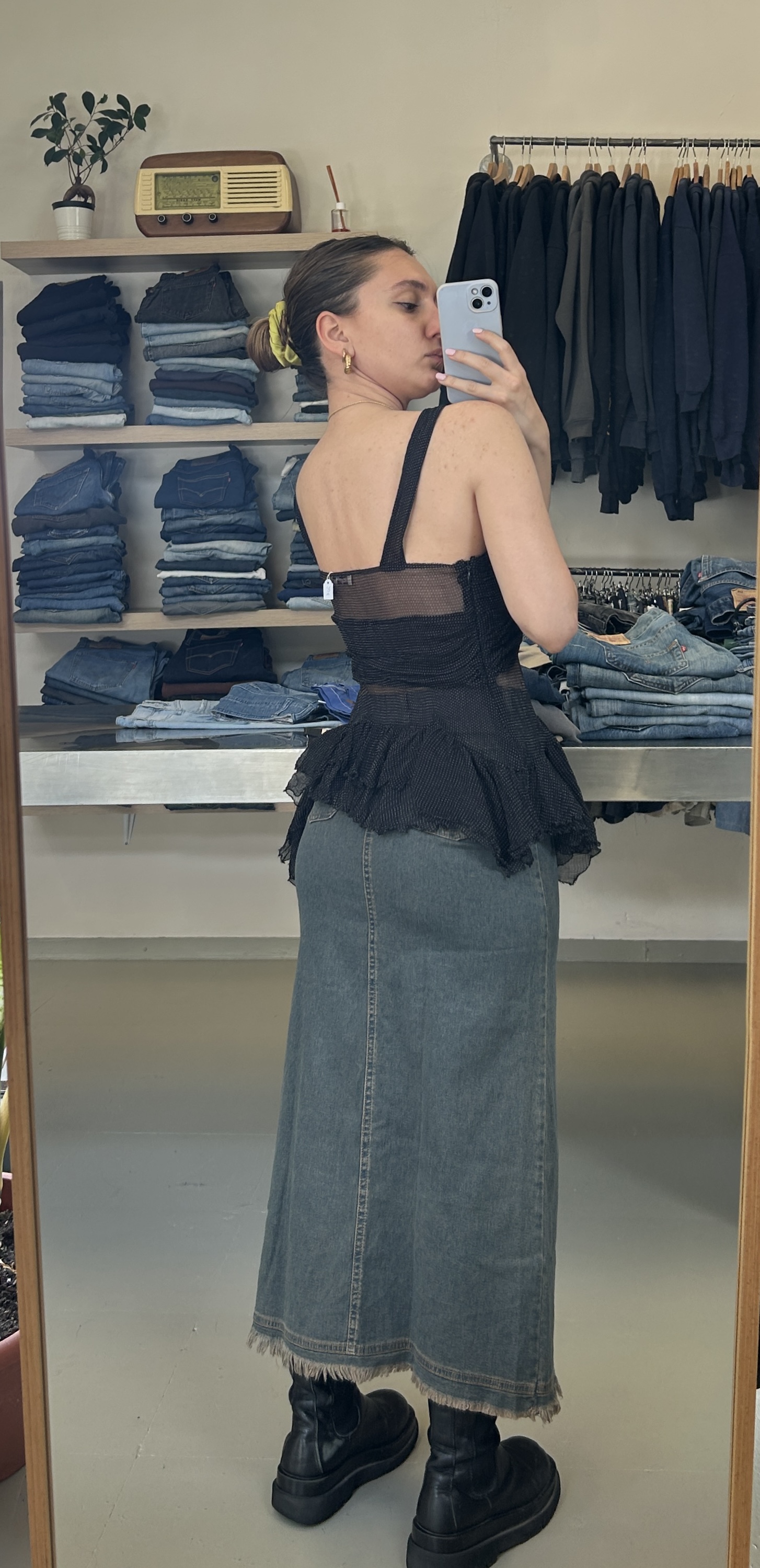Sheer Black Peplum Top Taglia 42 (M)