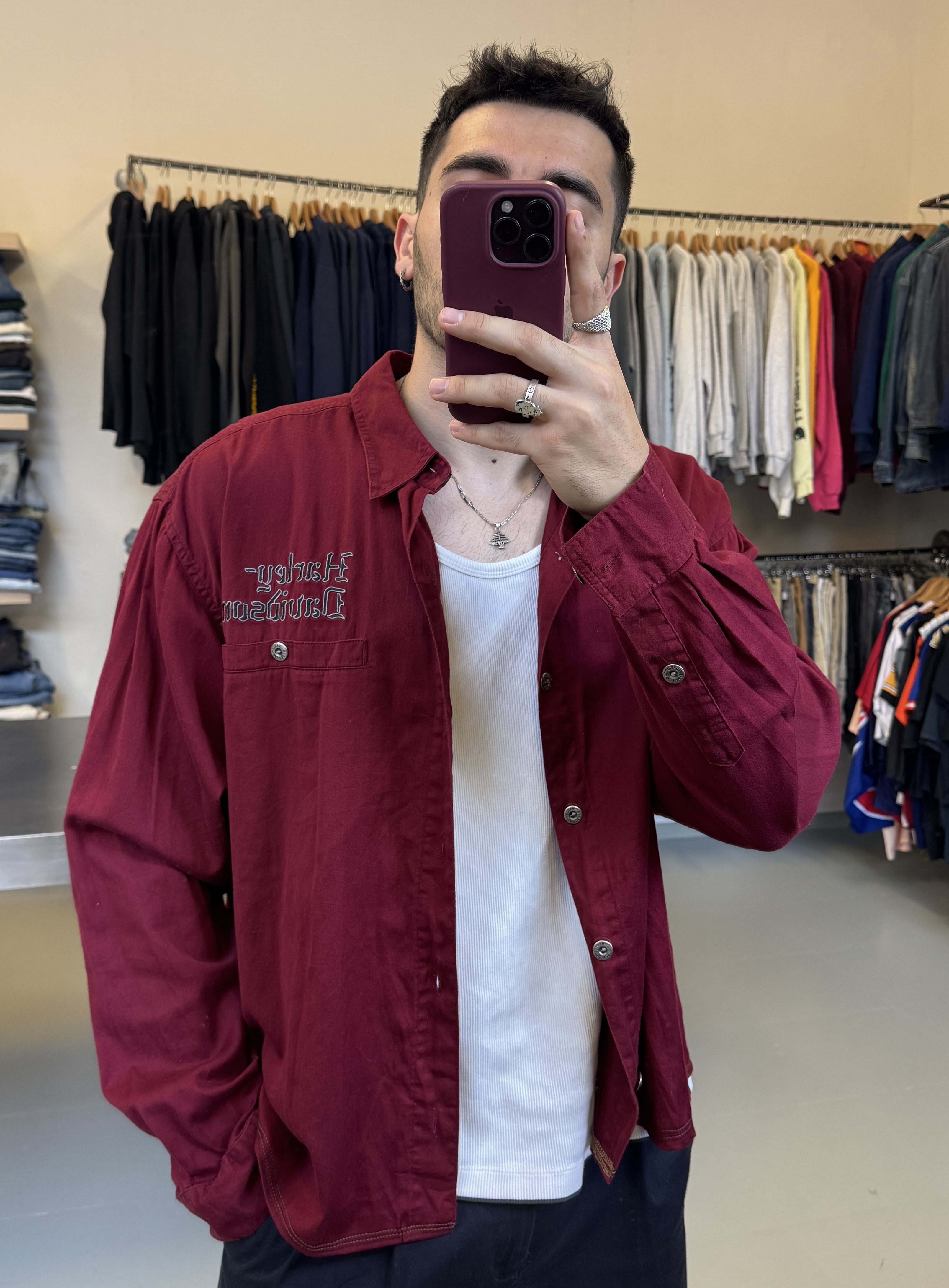Harley Davidson Red Button-Up Shirt taglia XL