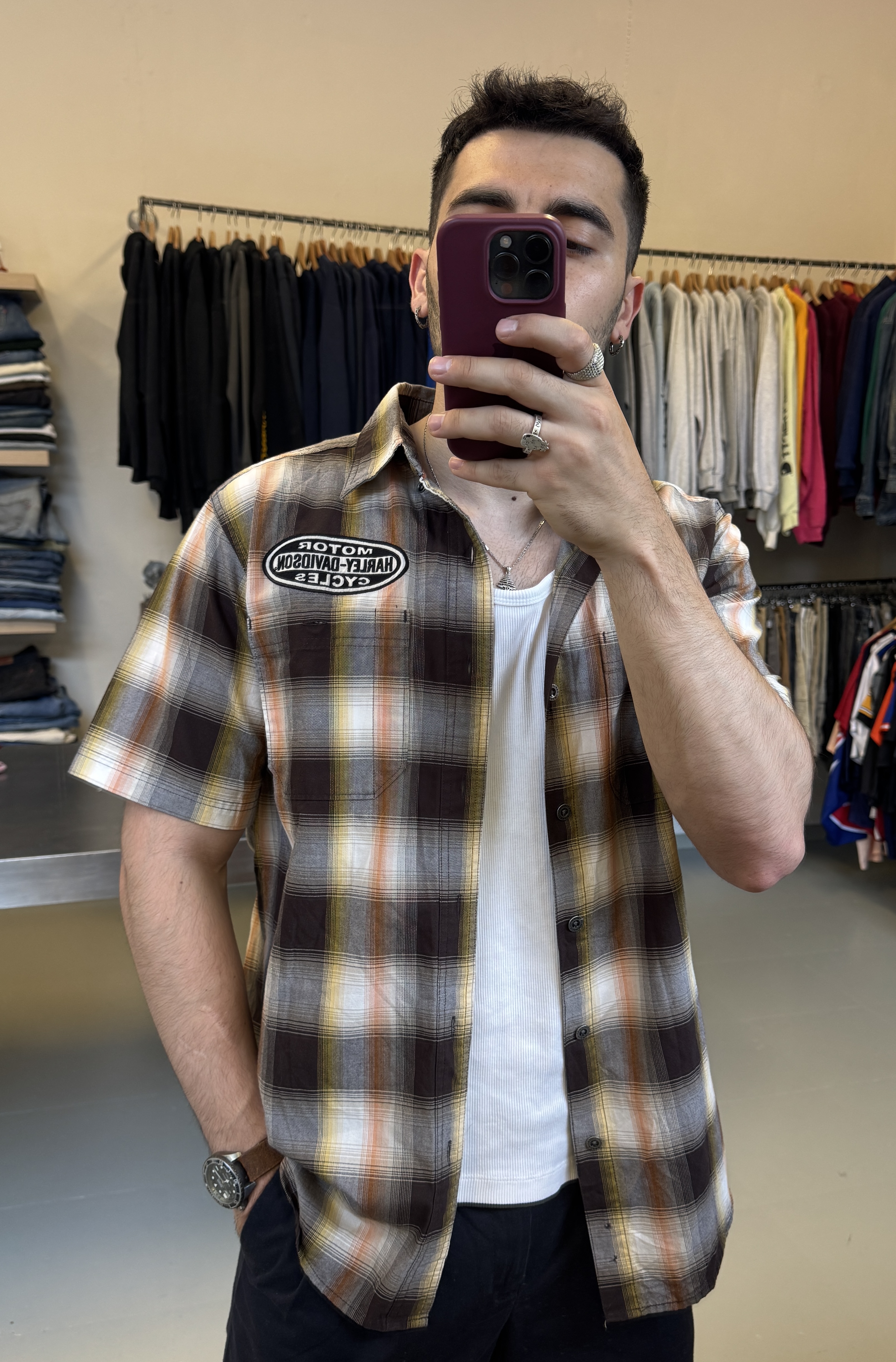 Harley Davidson Plaid Short Sleeve Shirt taglia M