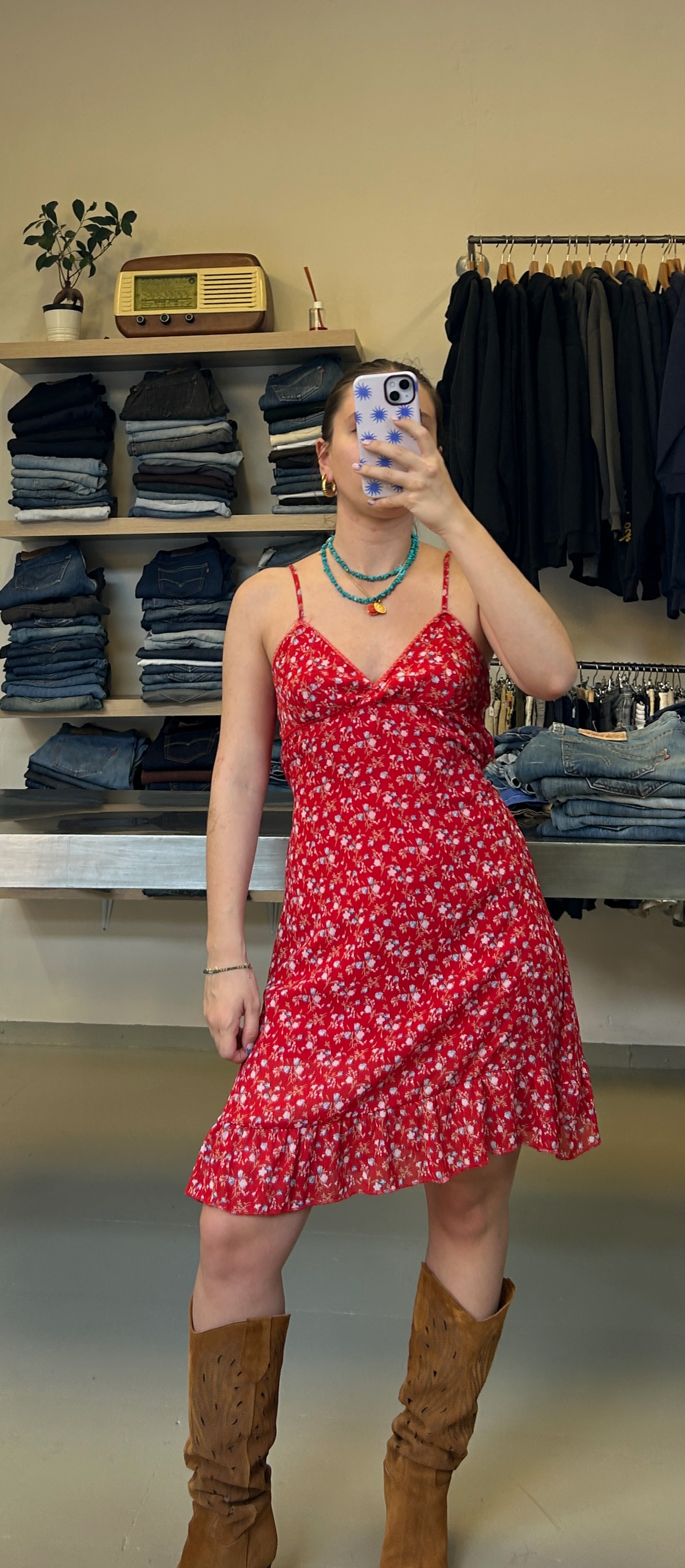 Red Floral Dress Taglia S