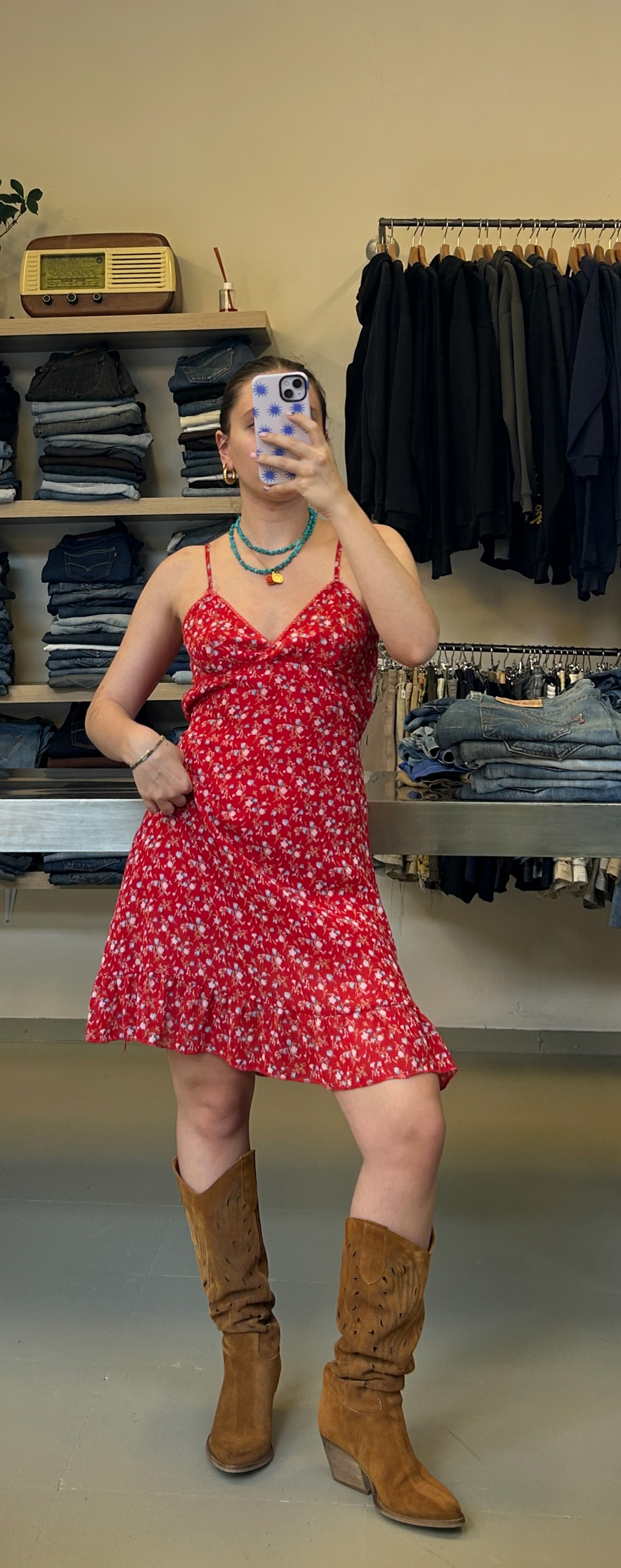 Red Floral Dress Taglia S