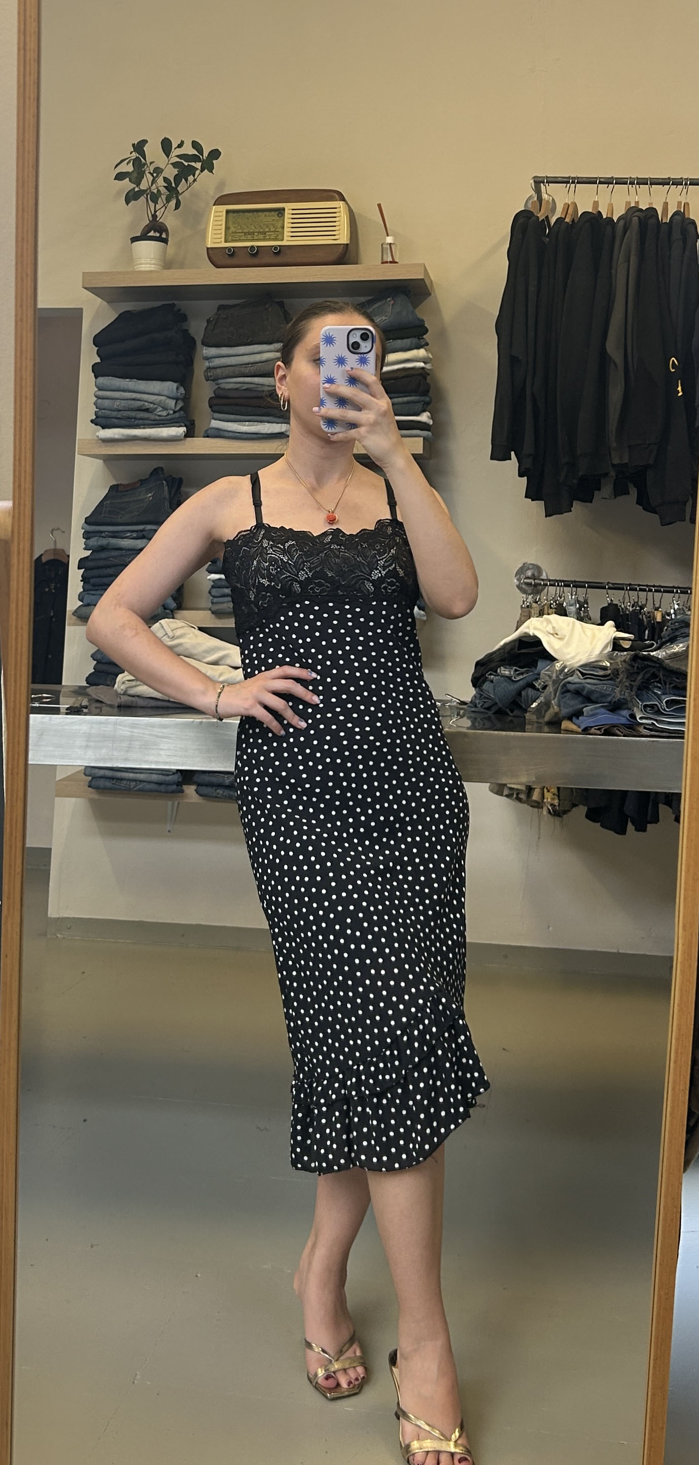 Black Polka Dot Dress Tg S/M
