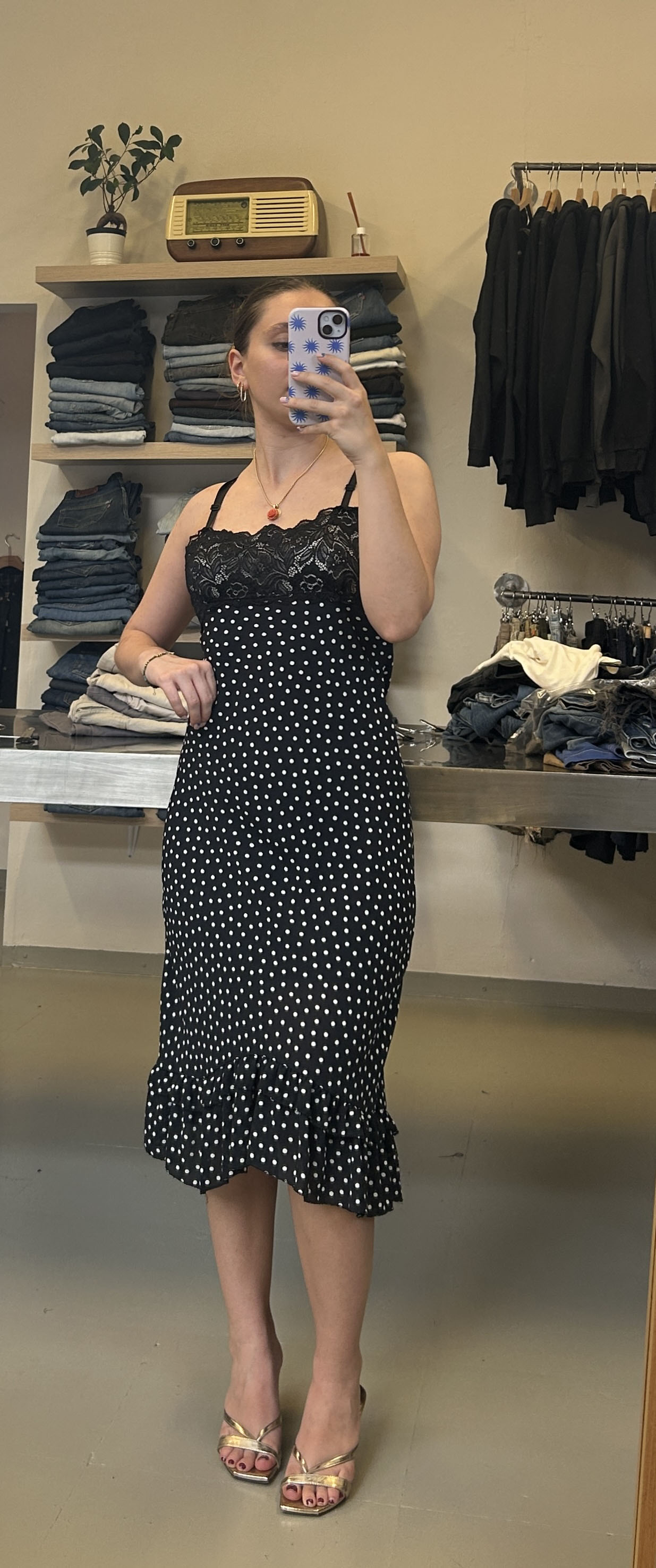 Black Polka Dot Dress Tg S/M