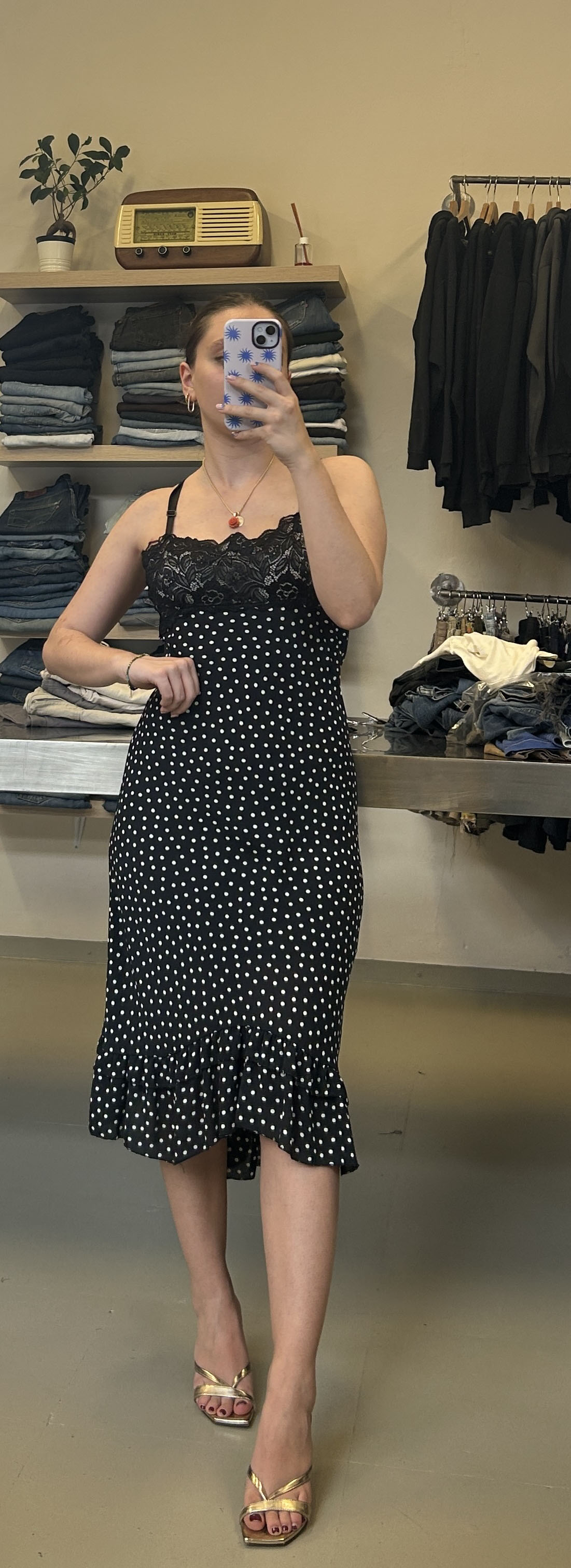 Black Polka Dot Dress Tg S/M