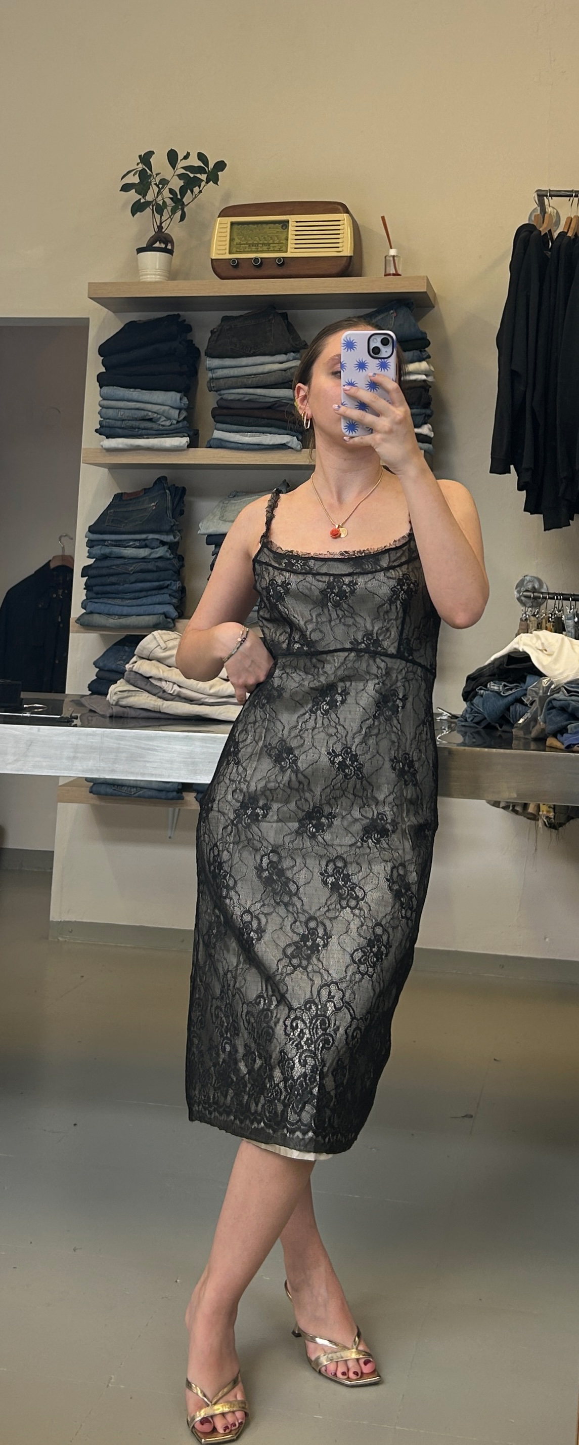 Black Lace Slip Dress Taglia S/M