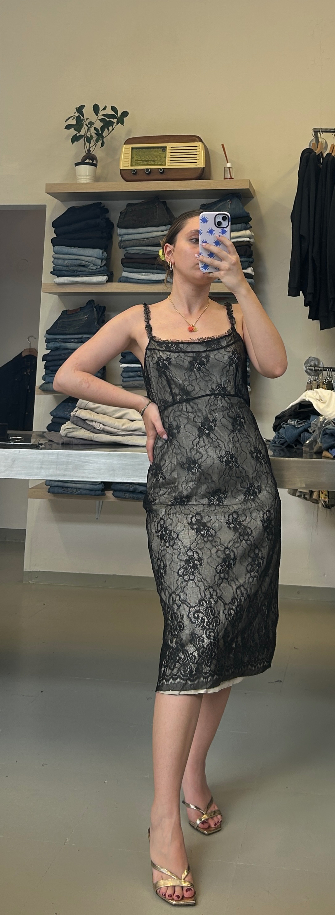 Black Lace Slip Dress Taglia S/M