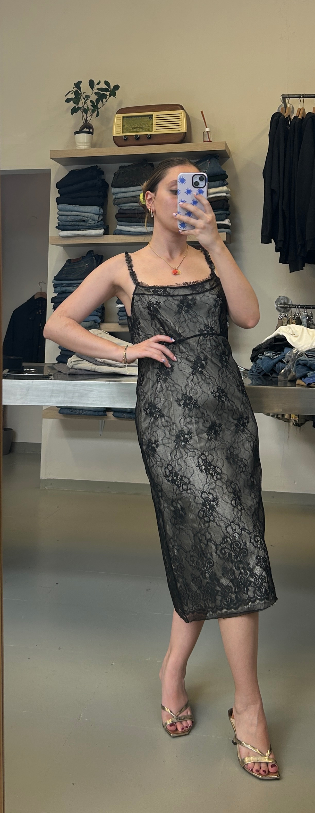 Black Lace Slip Dress Taglia S/M