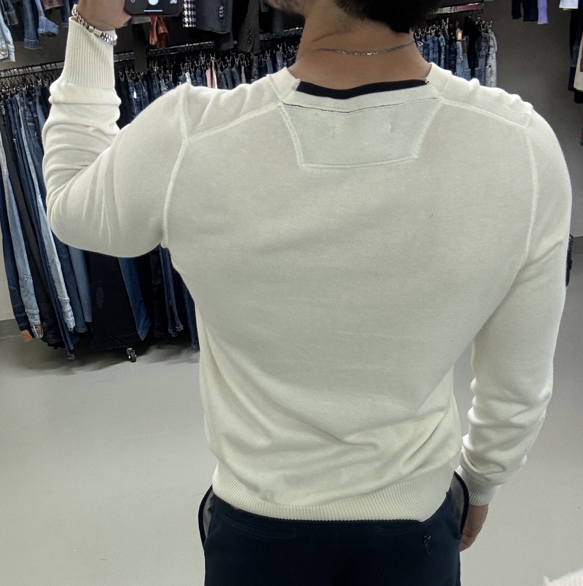 Stone Island White V-neck Sweater taglia M