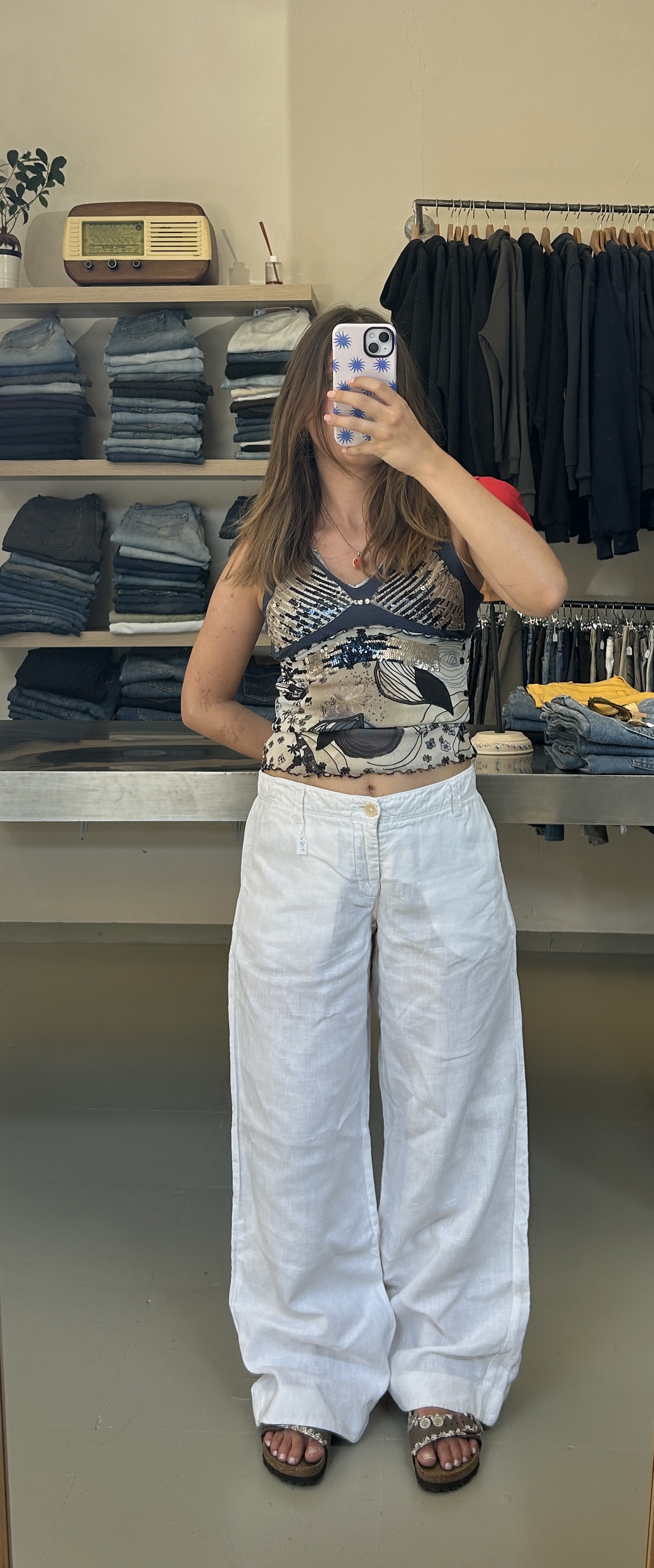 White Wide-Leg Linen Pants Taglia 42/44 IT