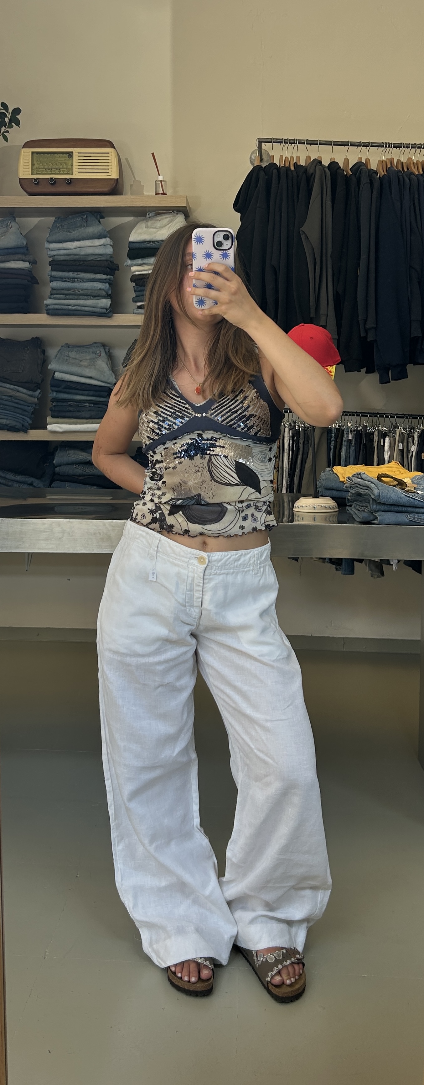 White Wide-Leg Linen Pants Taglia 42/44 IT
