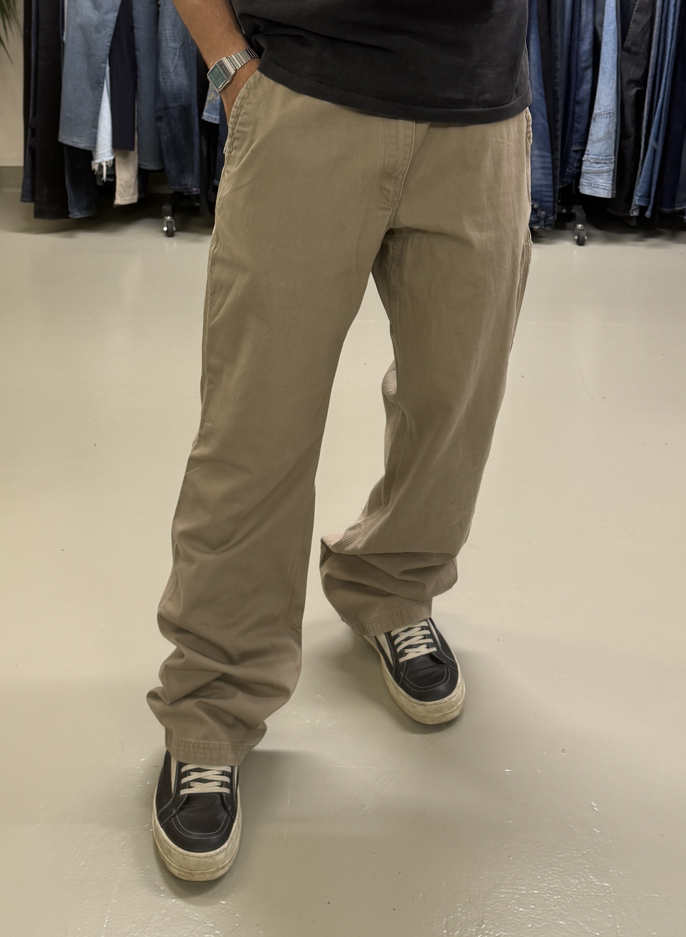 Pantaloni carpenter uomo beige elastico in vita