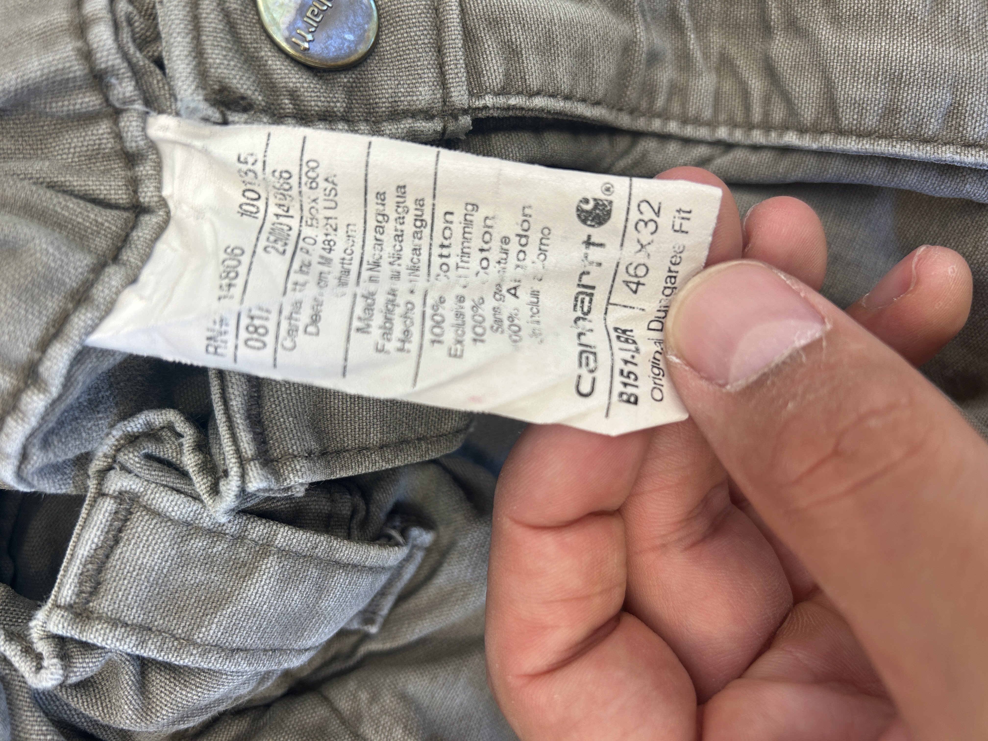 Carhartt pantaloni cargo grigi elastico in vita 