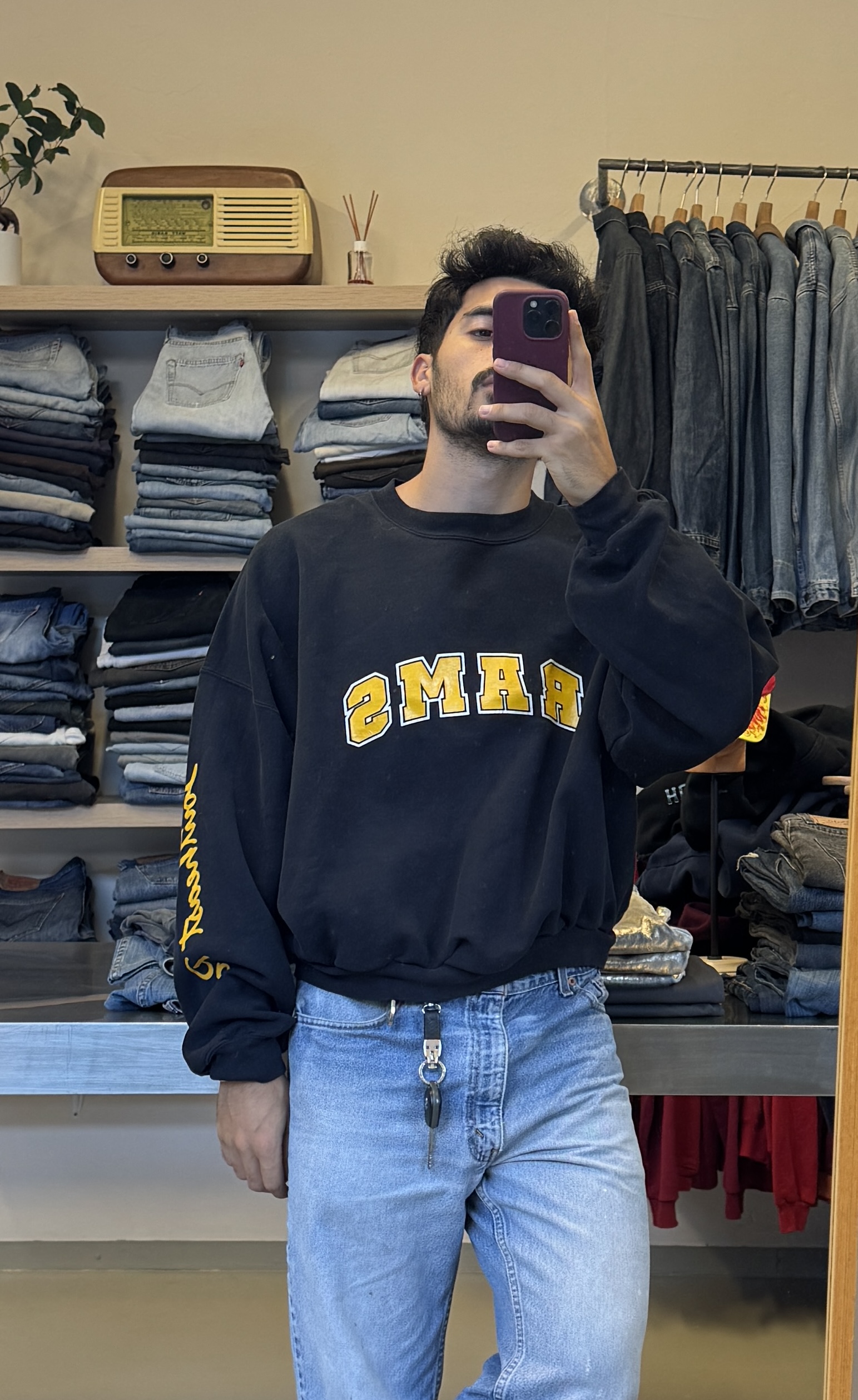 RAMS Printed Black Sweatshirt taglia XXXL crop