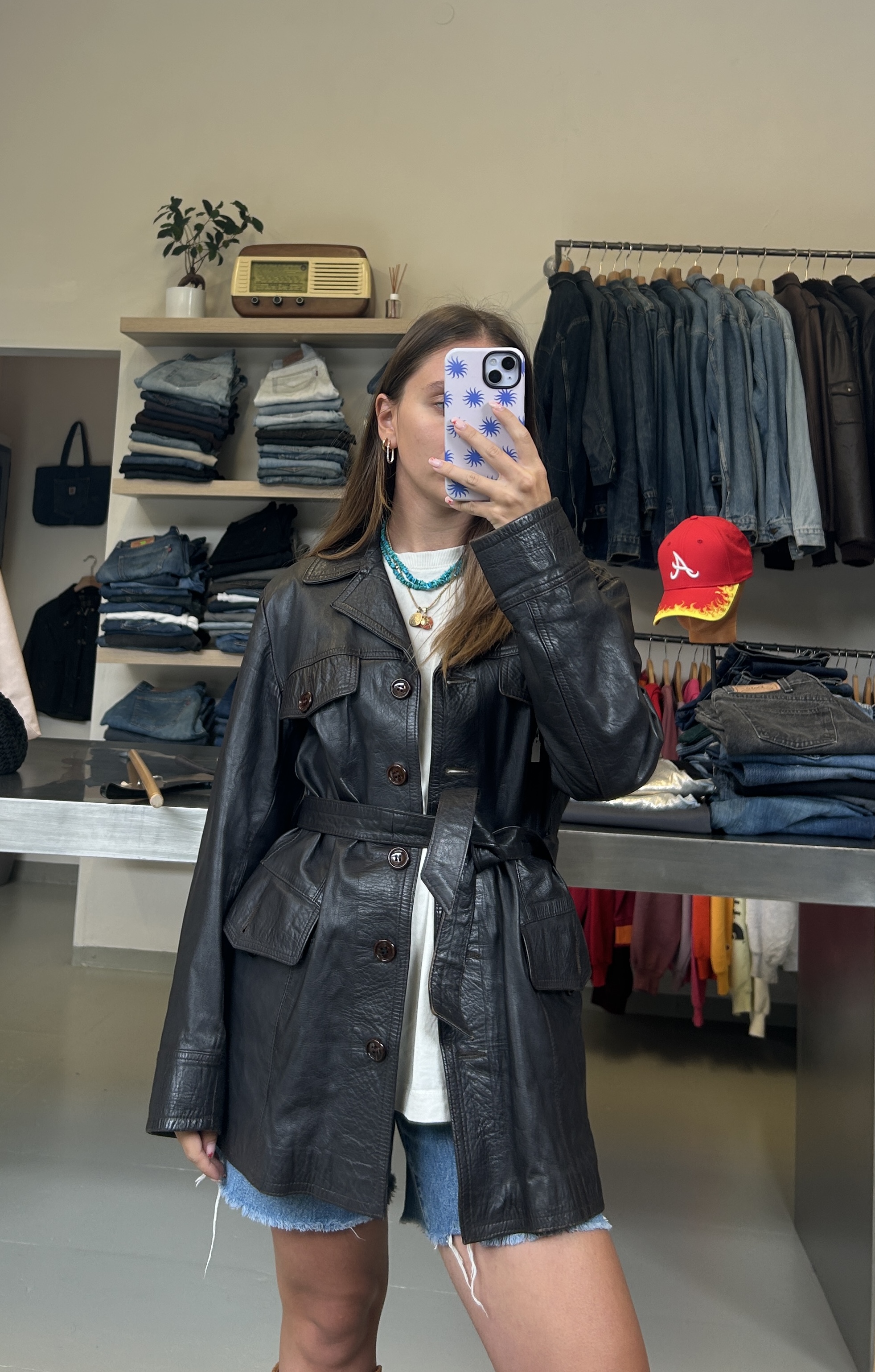 Vintage Leather Belted Jacket